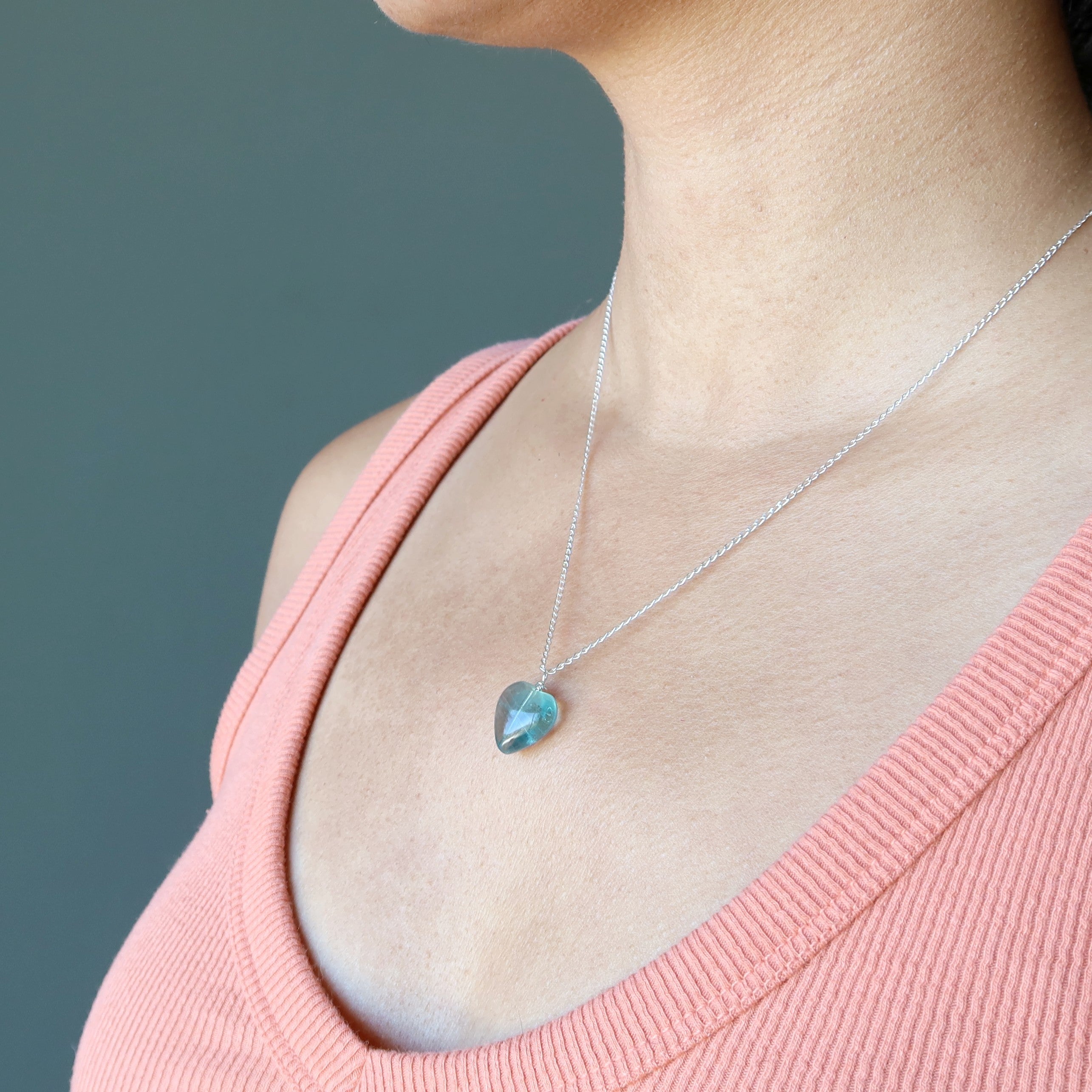Fluorite Necklace Blue Heart Beauty Sterling Silver