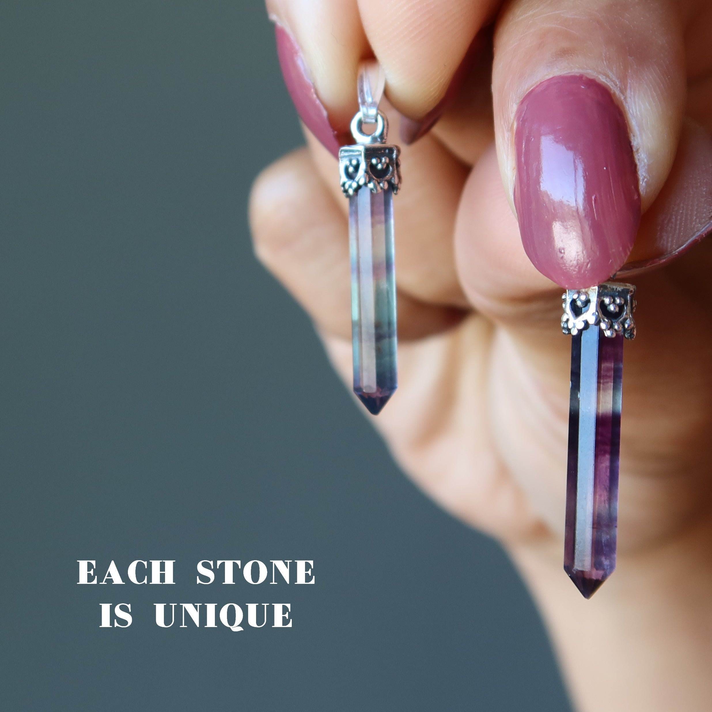 Fluorite Pendant Rainbow Sword Sterling Silver