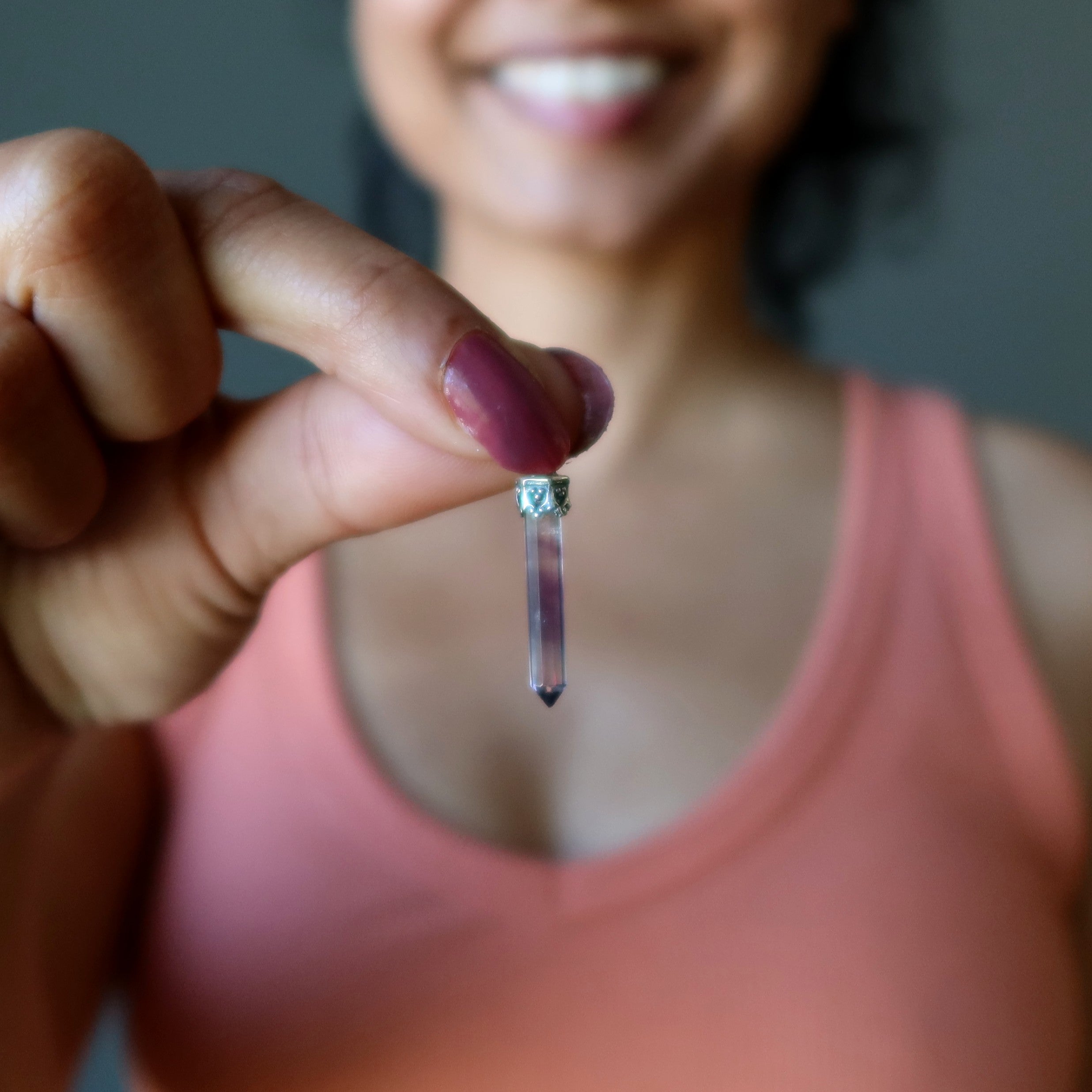 Fluorite Pendant Rainbow Sword Sterling Silver