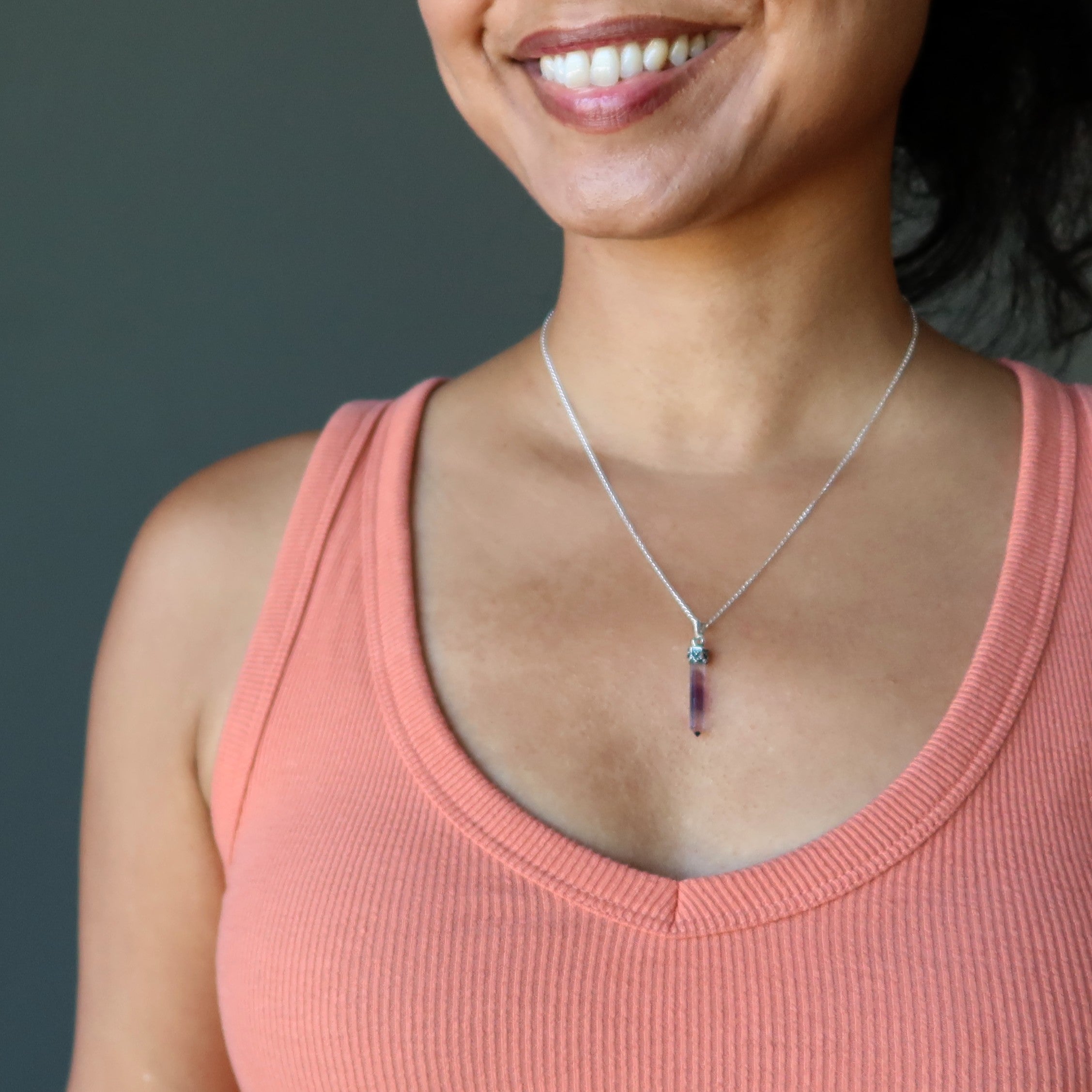 Fluorite Pendant Rainbow Sword Sterling Silver
