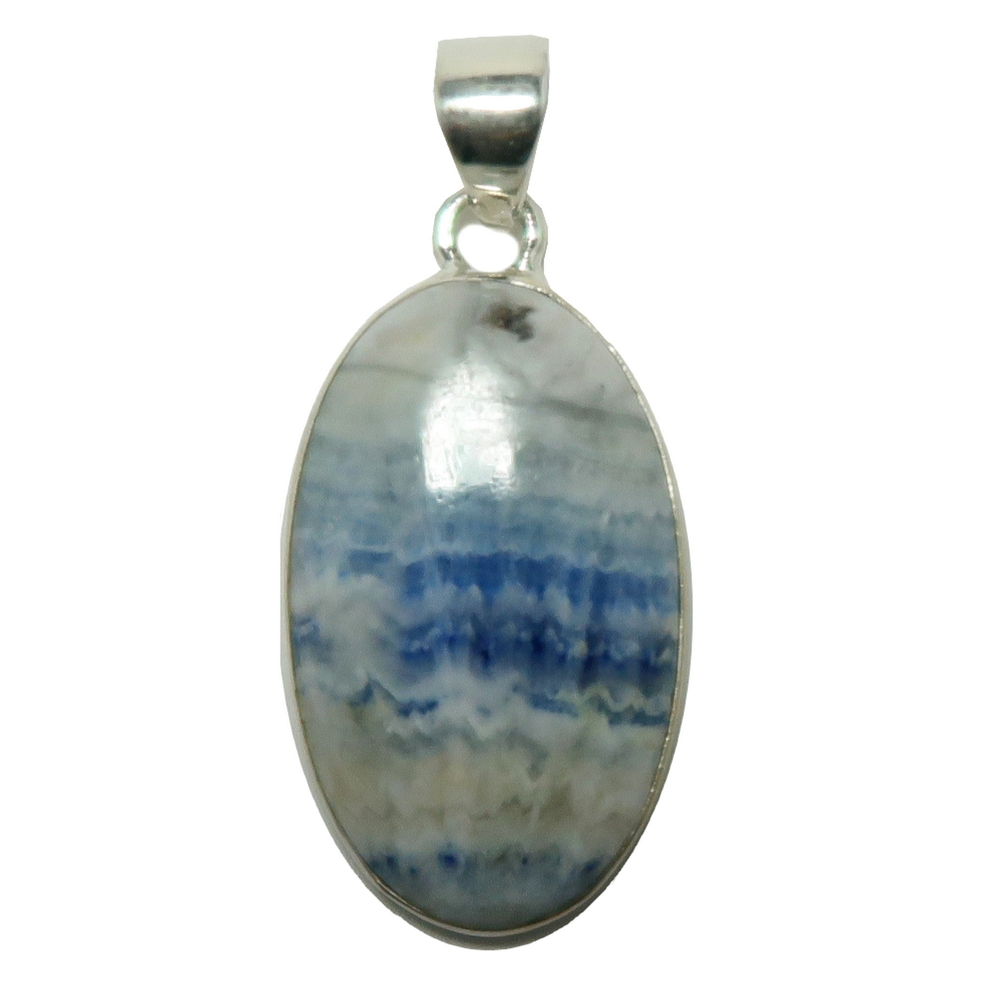 Pendentif Fluorite Quartz Neige Bleu Argent Sterling