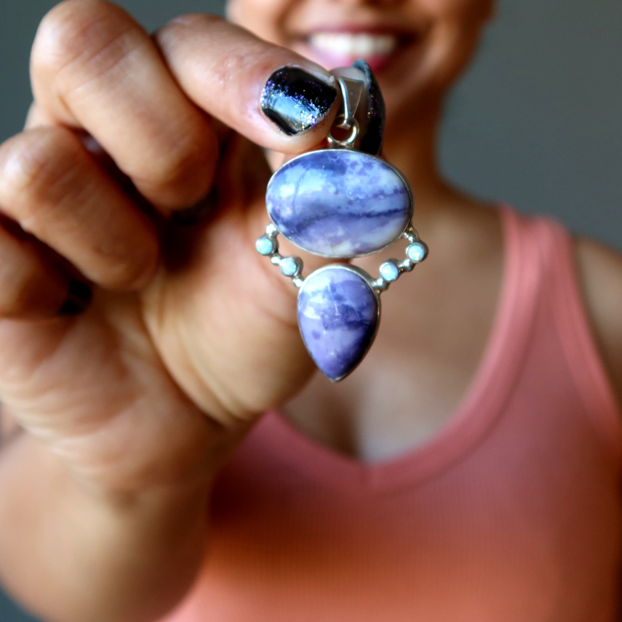 Violet Flame Opal Pendant Purple Fluorite Sterling Silver
