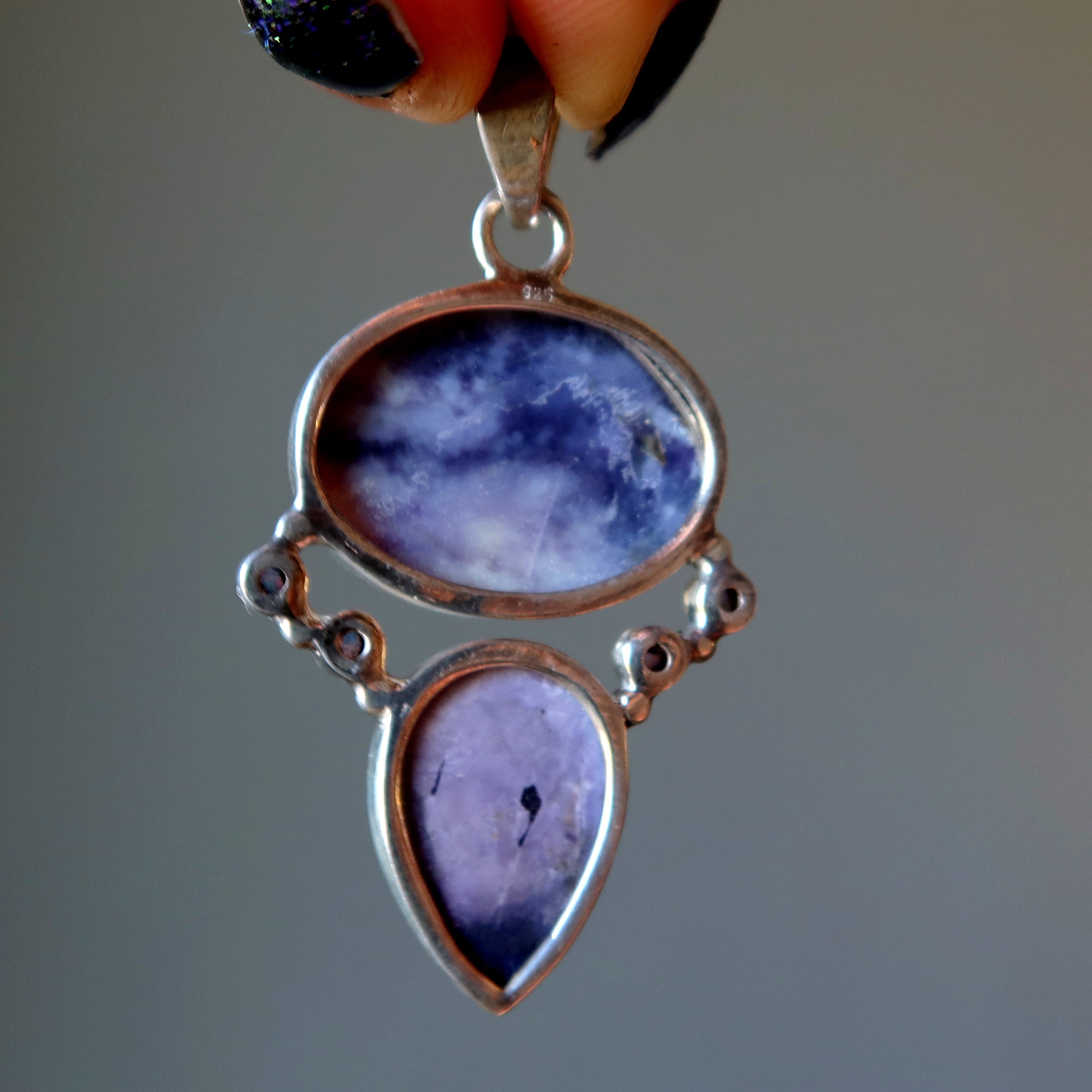 Violet Flame Opal Pendant Purple Fluorite Sterling Silver