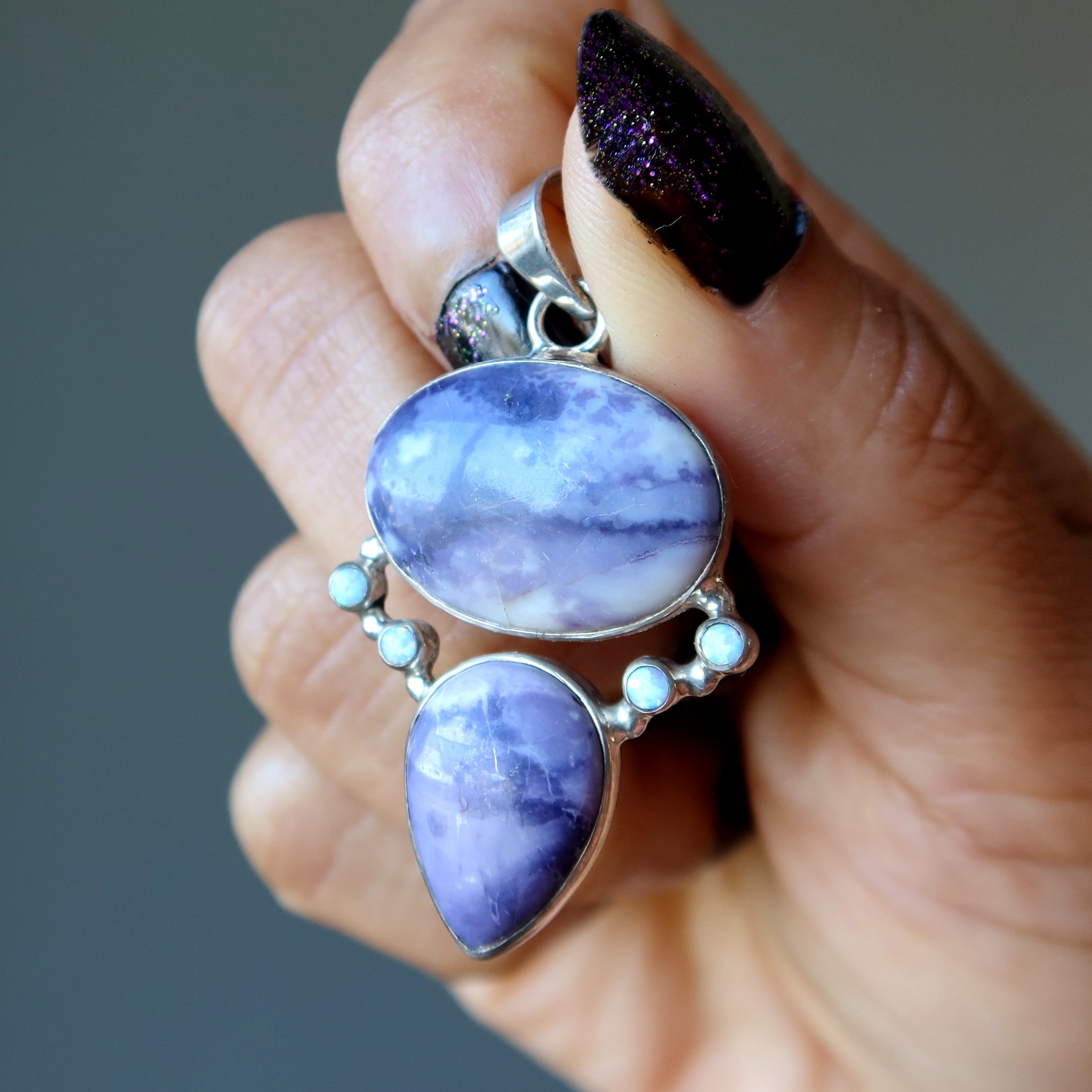 Violet Flame Opal Pendant Purple Fluorite Sterling Silver