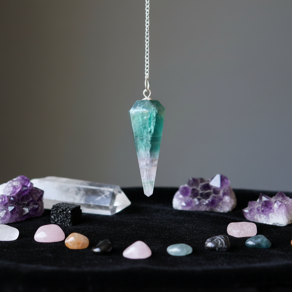 Pendentif en fluorite violette et verte, cristal de focalisation