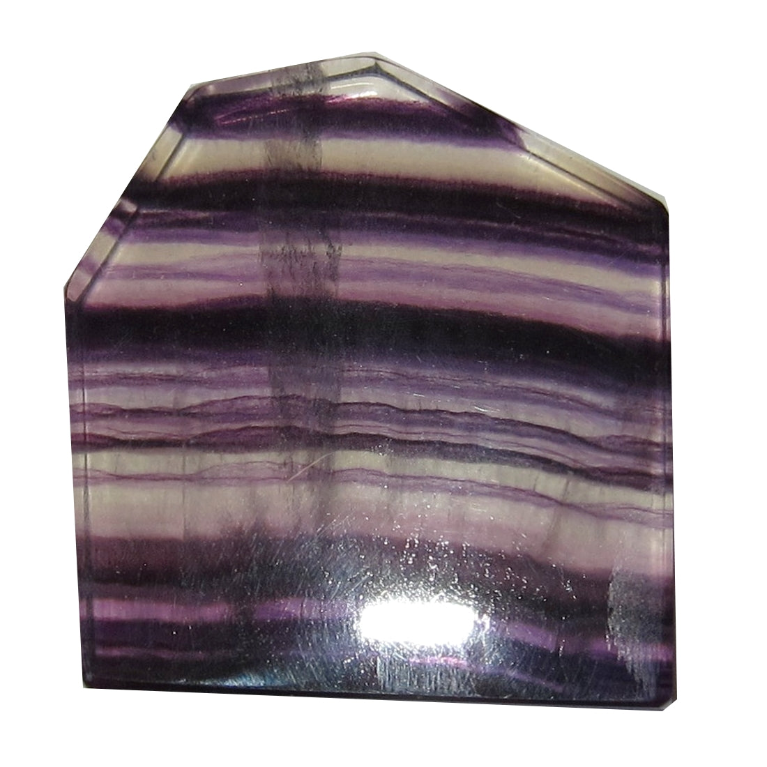 Fluorite Purple Polished Stone Striped House Shaped Crystal