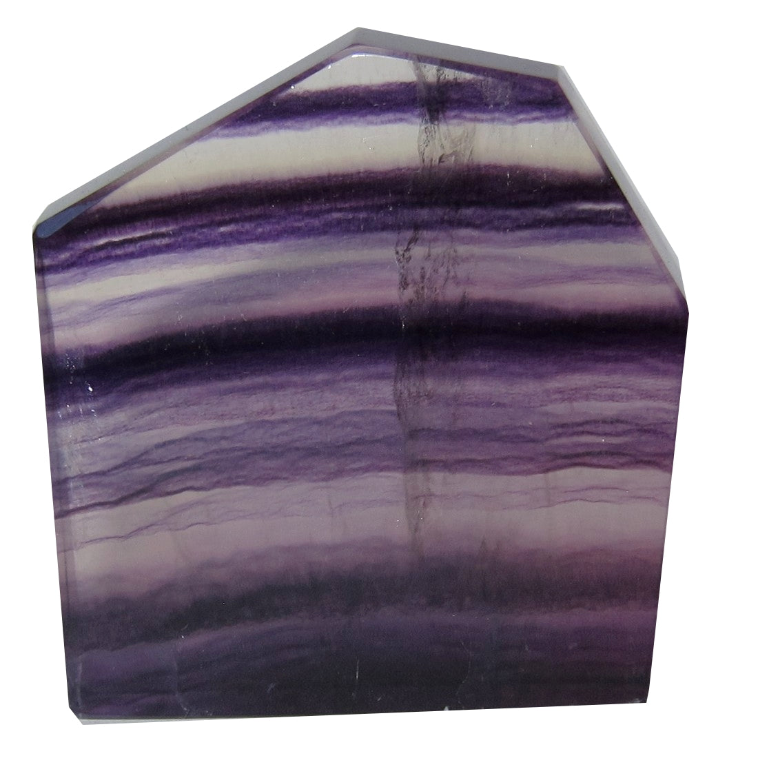 Fluorite Purple Polished Stone Striped House Shaped Crystal