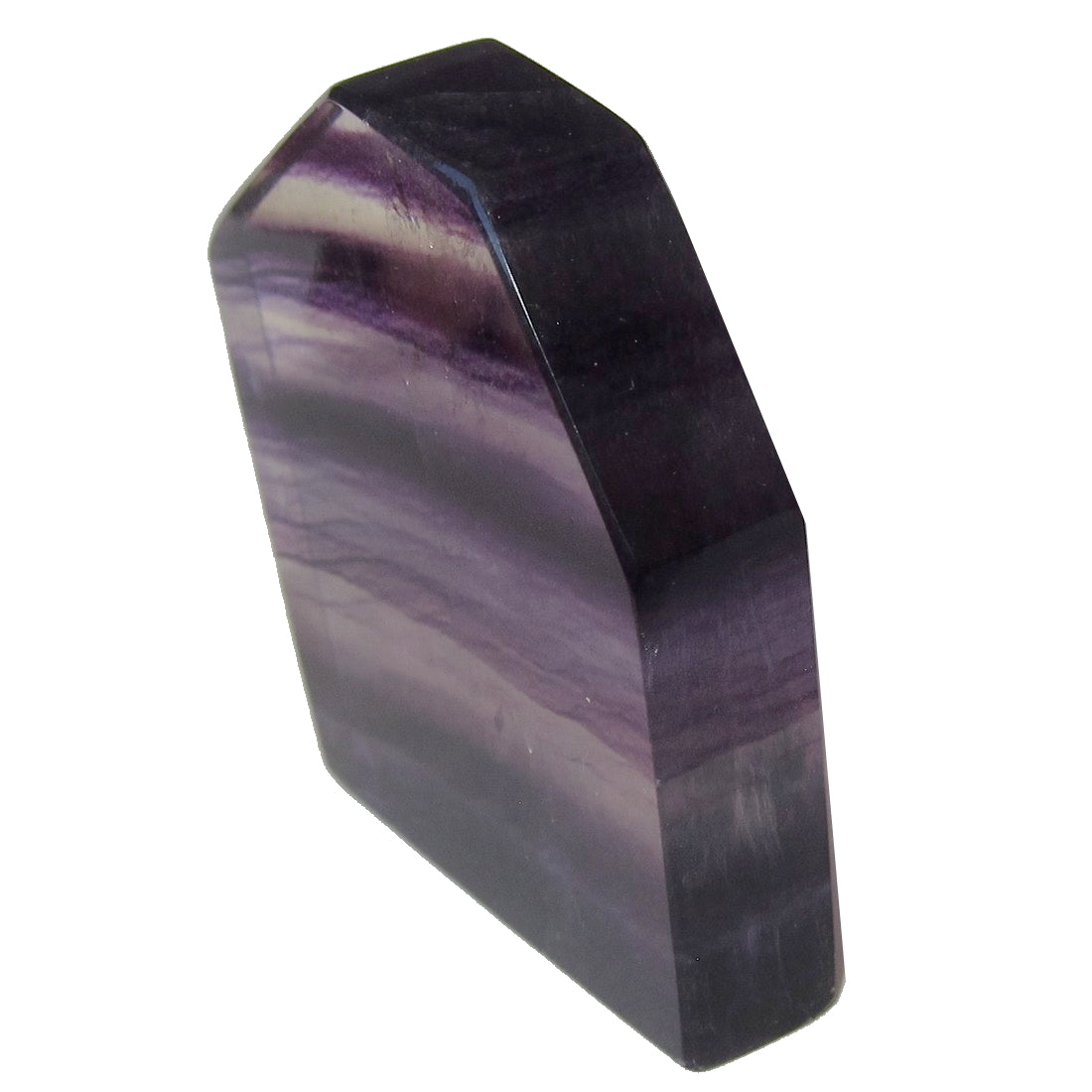 Fluorite Purple Polished Stone Striped House Shaped Crystal