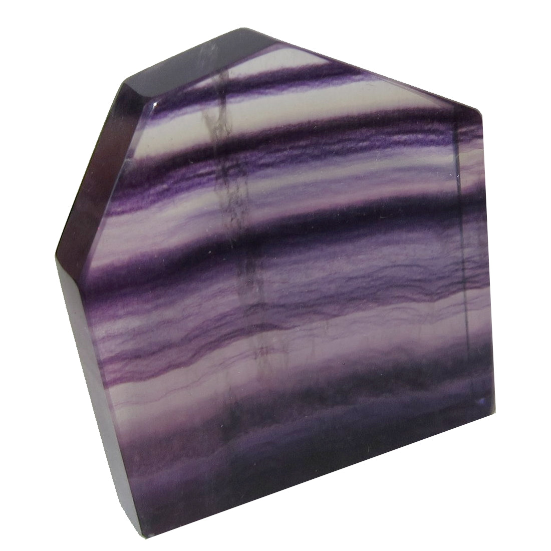Fluorite Purple Polished Stone Striped House Shaped Crystal