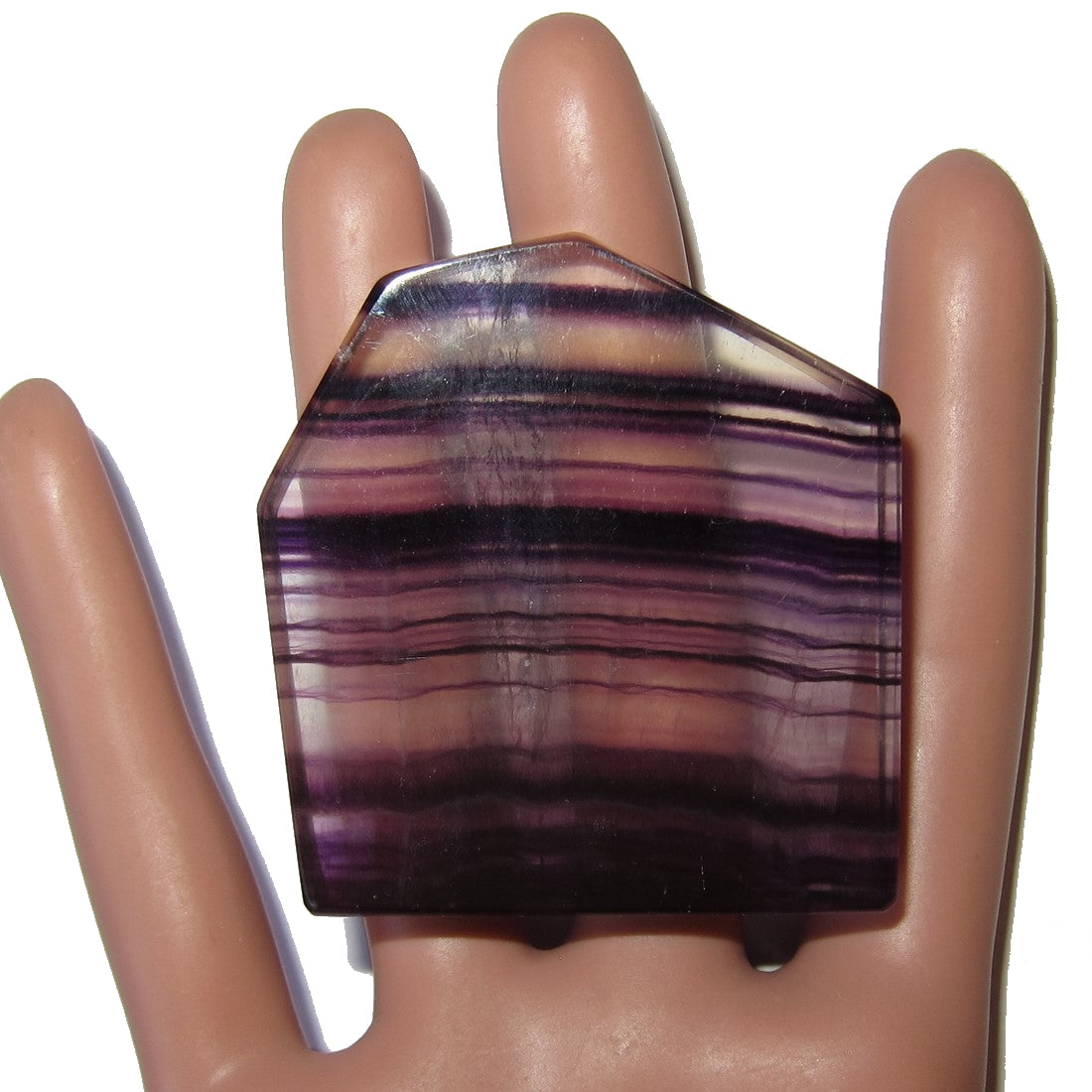 Fluorite Purple Polished Stone Striped House Shaped Crystal