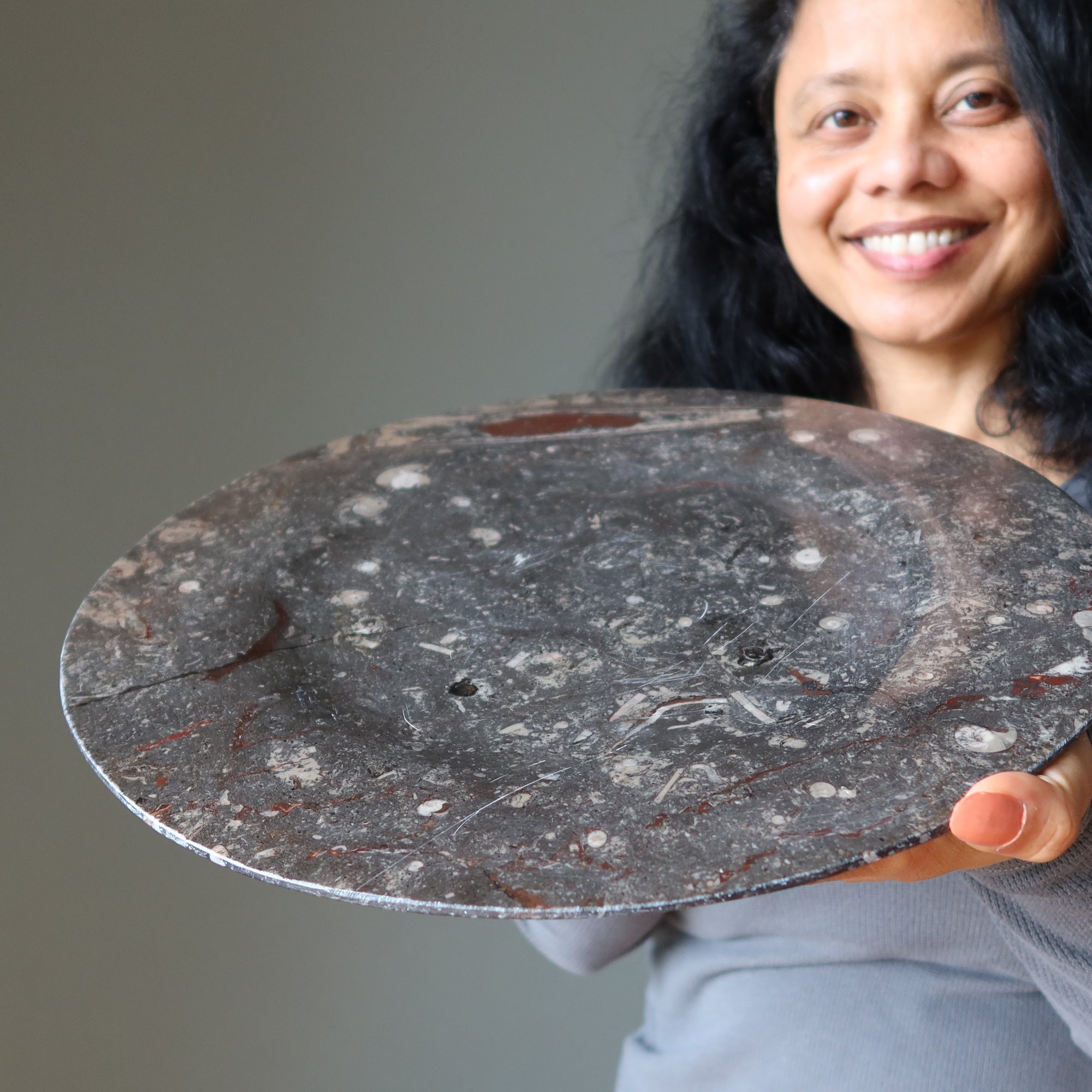Orthoceras Fossil Untersetzteller Antiker Schwarzer Stein 34 cm