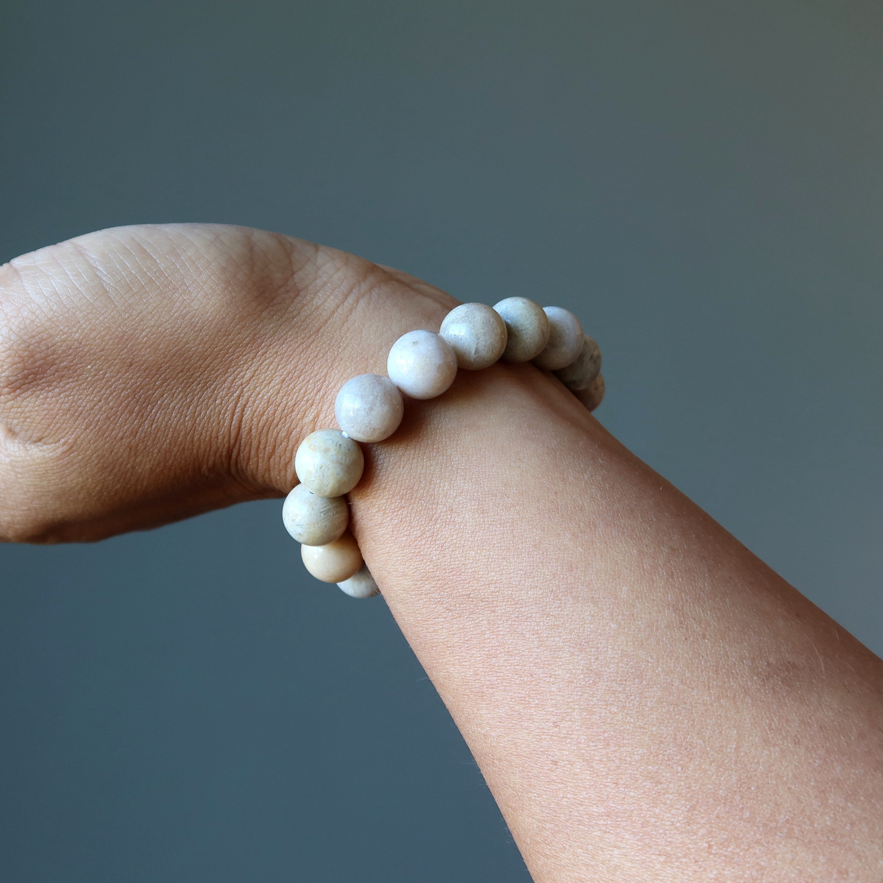 Bracelet corail fossile Cristal gris naturel Mystère des profondeurs marines