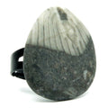 Fossilized Stone Ring Sea Capsule Black Adjustable