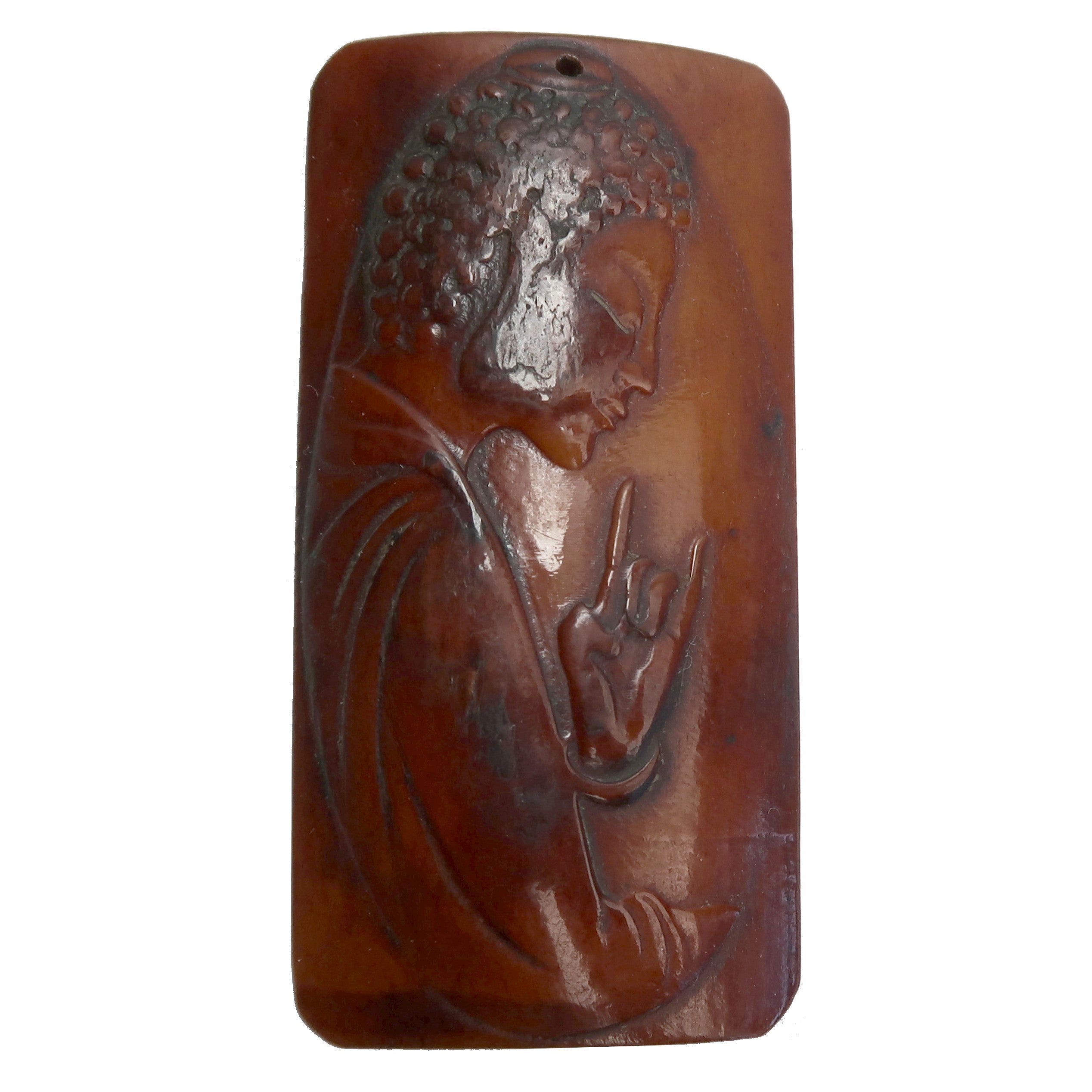 Pendentif Bouddha Kurana Mudra en Os de Bœuf Fossilisé