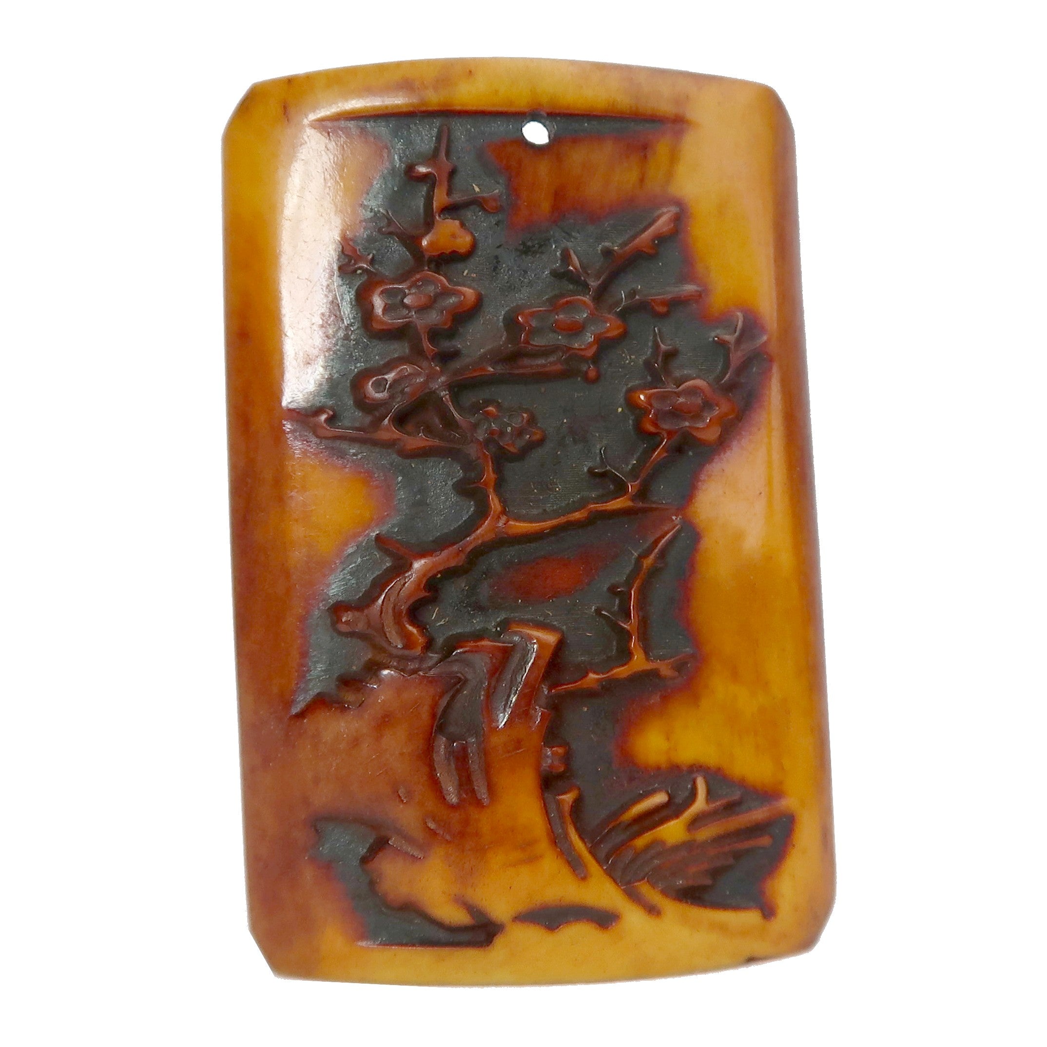 Anhänger aus Ochsenknochen-Fossil, Kirschblütenbaum, Kristall, friedlich
