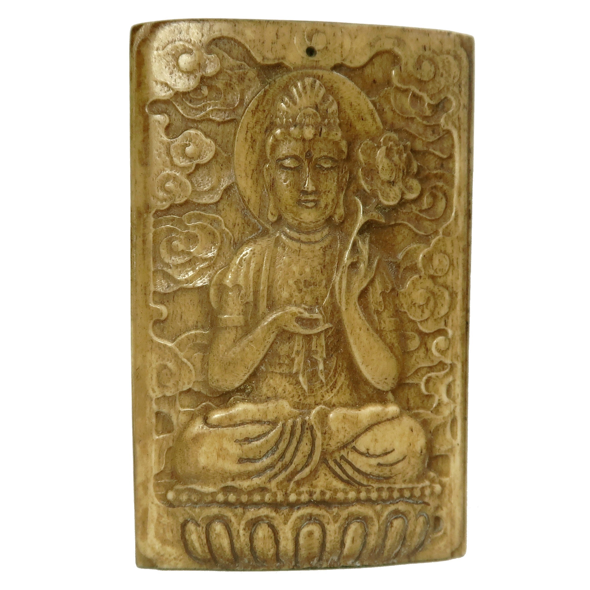 Pendentif Fleur de Lotus Bouddha Spirituel Amulette en Os de Bœuf Fossilisé