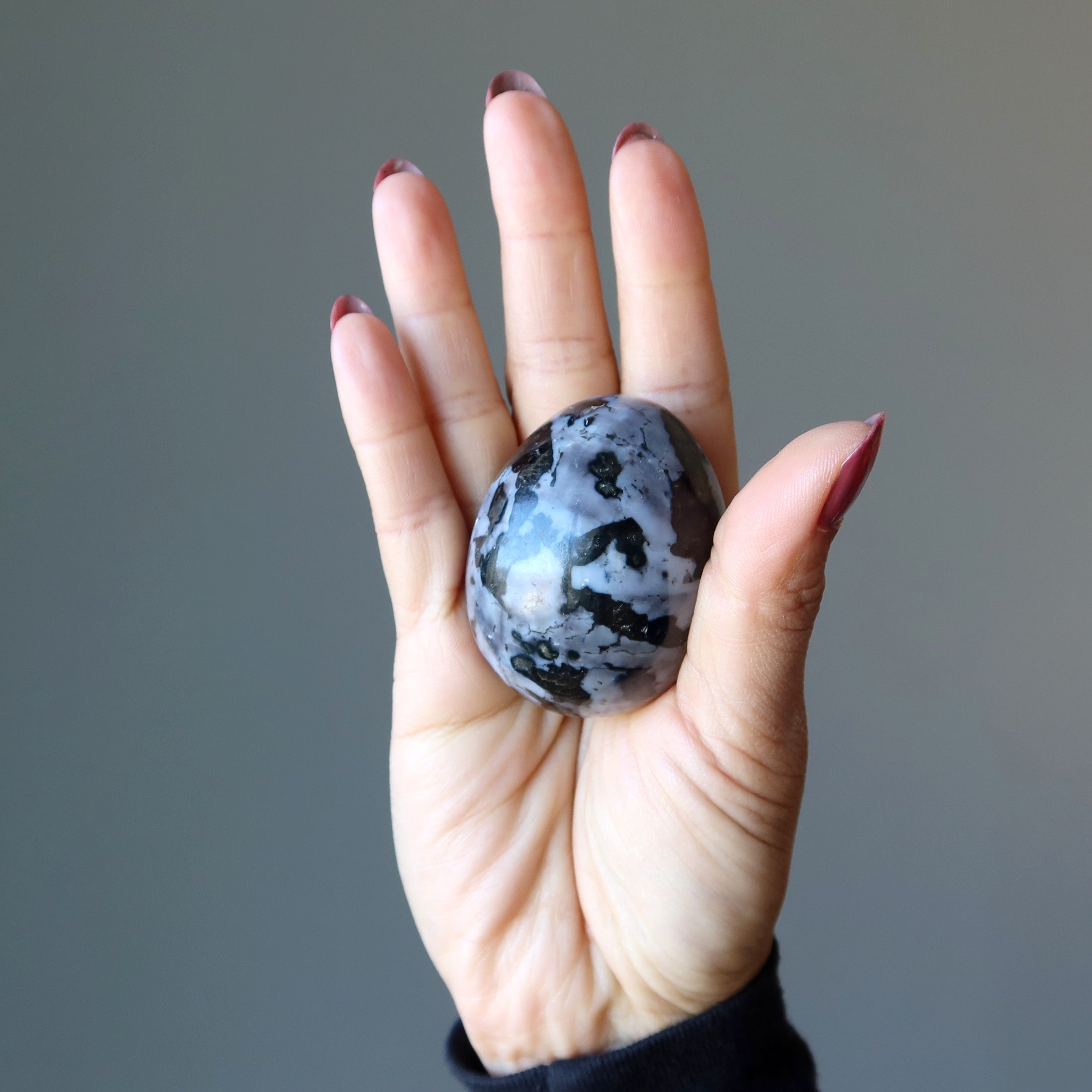 Gabbro-Ei mystischer Merlinit Indigokristall