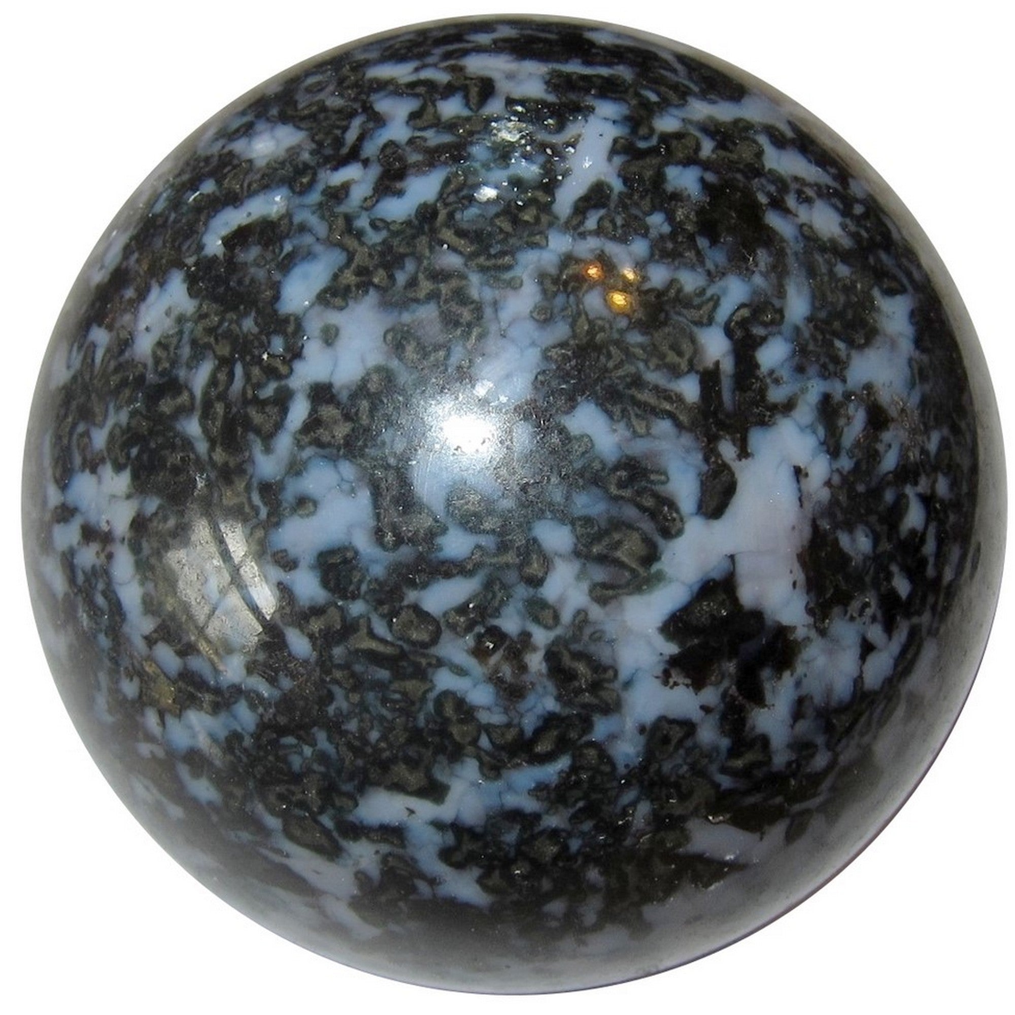 Gabbro-Kugel, mystischer Merlinit, Indigo-Kristallkugel