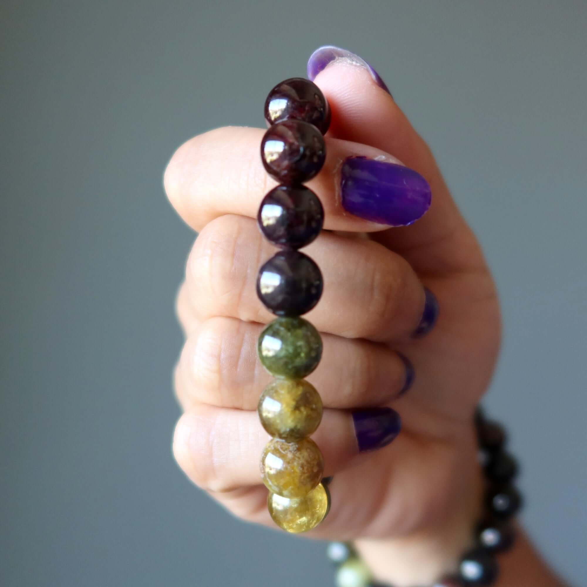 Garnet Bracelet Natural Red Green Gemstone Beads Dream Team