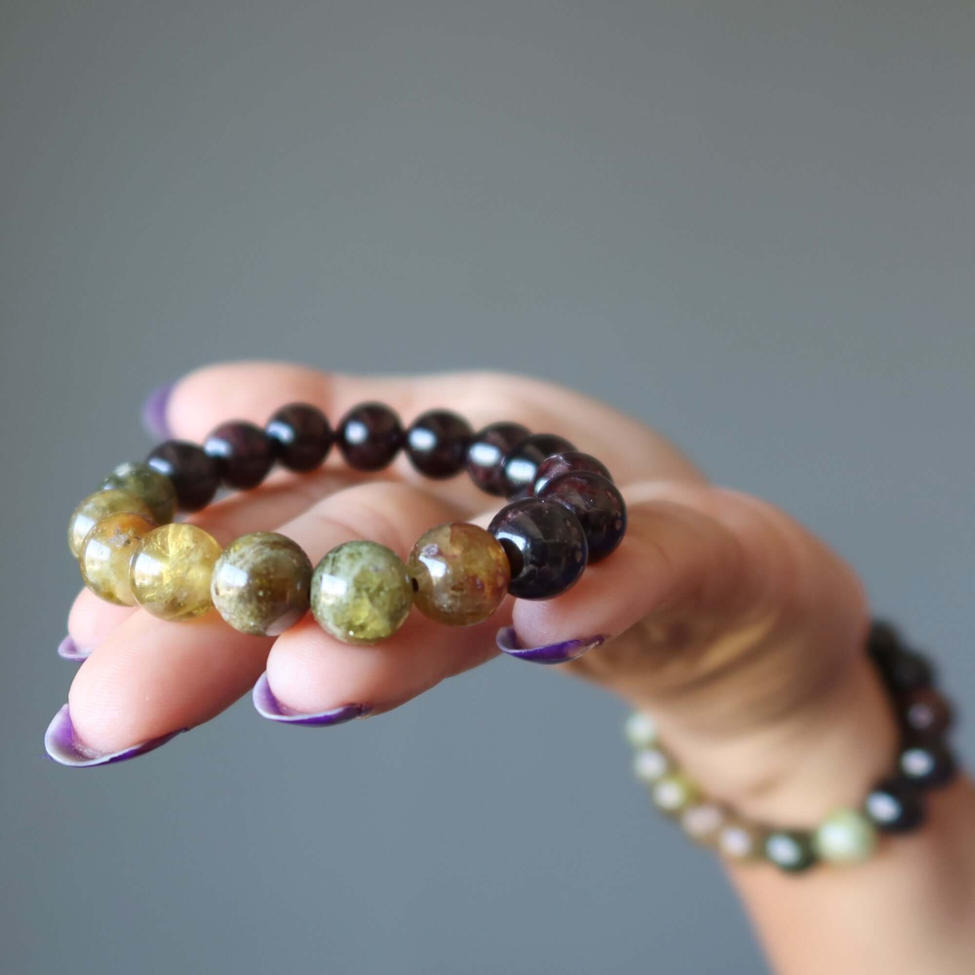 Garnet Bracelet Natural Red Green Gemstone Beads Dream Team