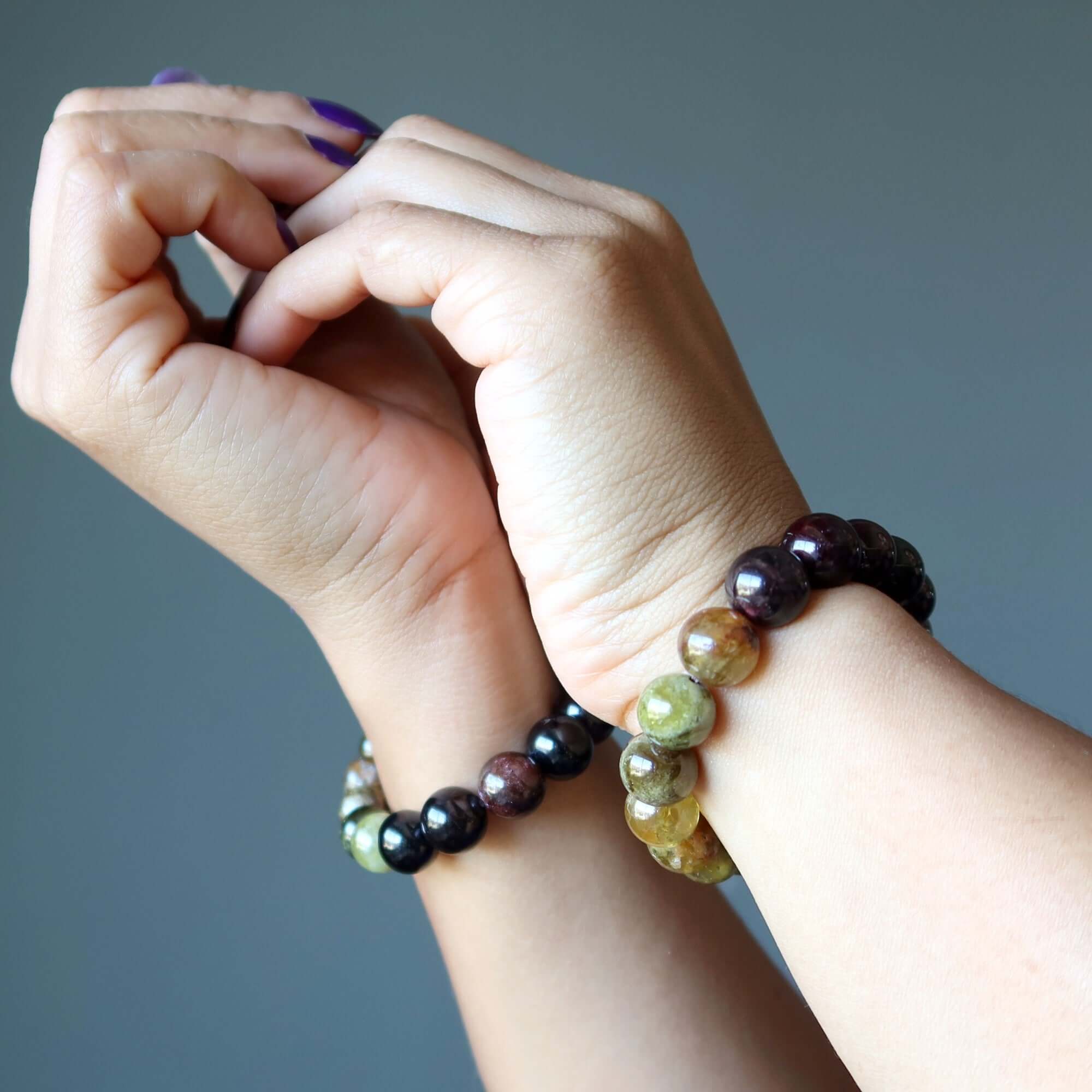 Garnet Bracelet Natural Red Green Gemstone Beads Dream Team