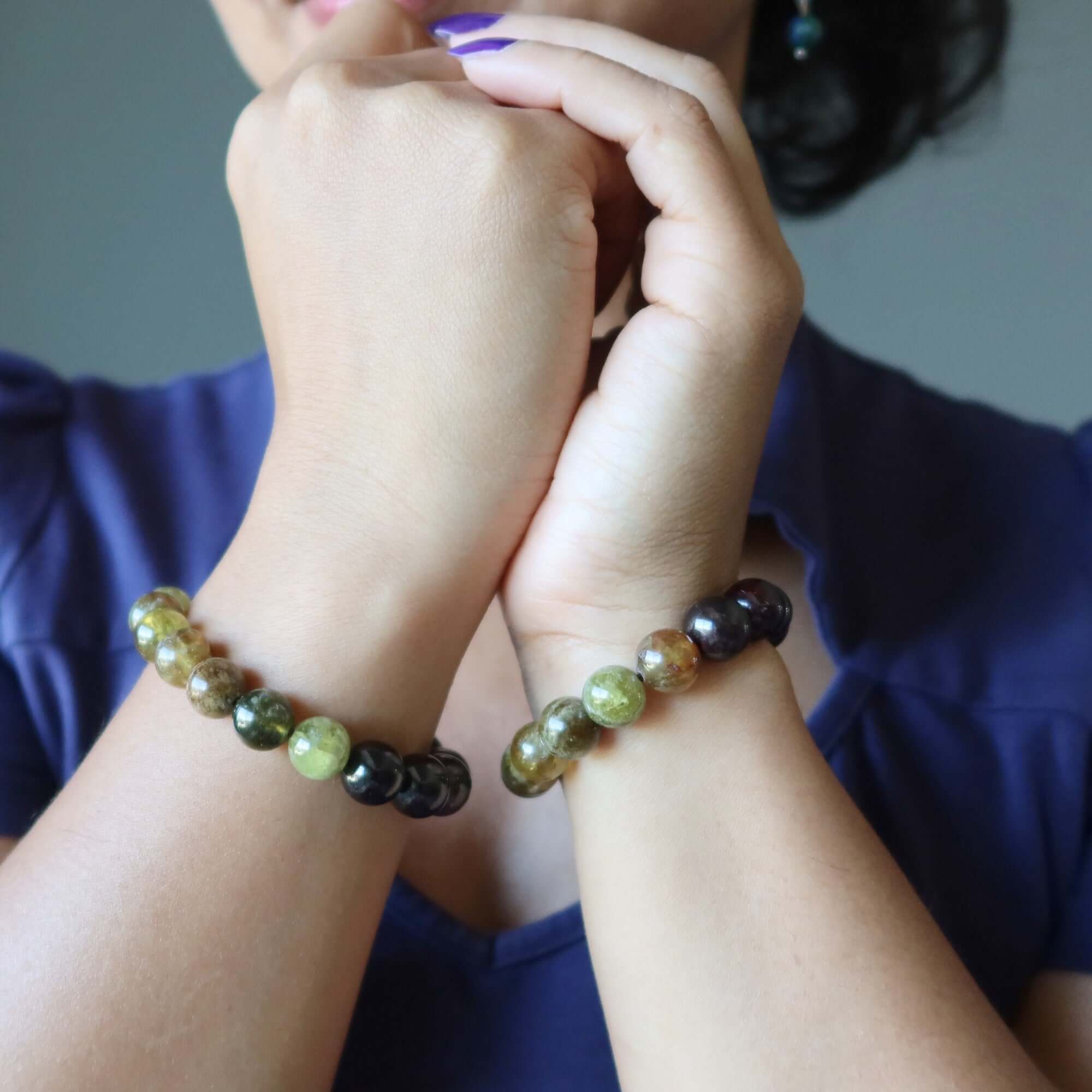 Garnet Bracelet Natural Red Green Gemstone Beads Dream Team