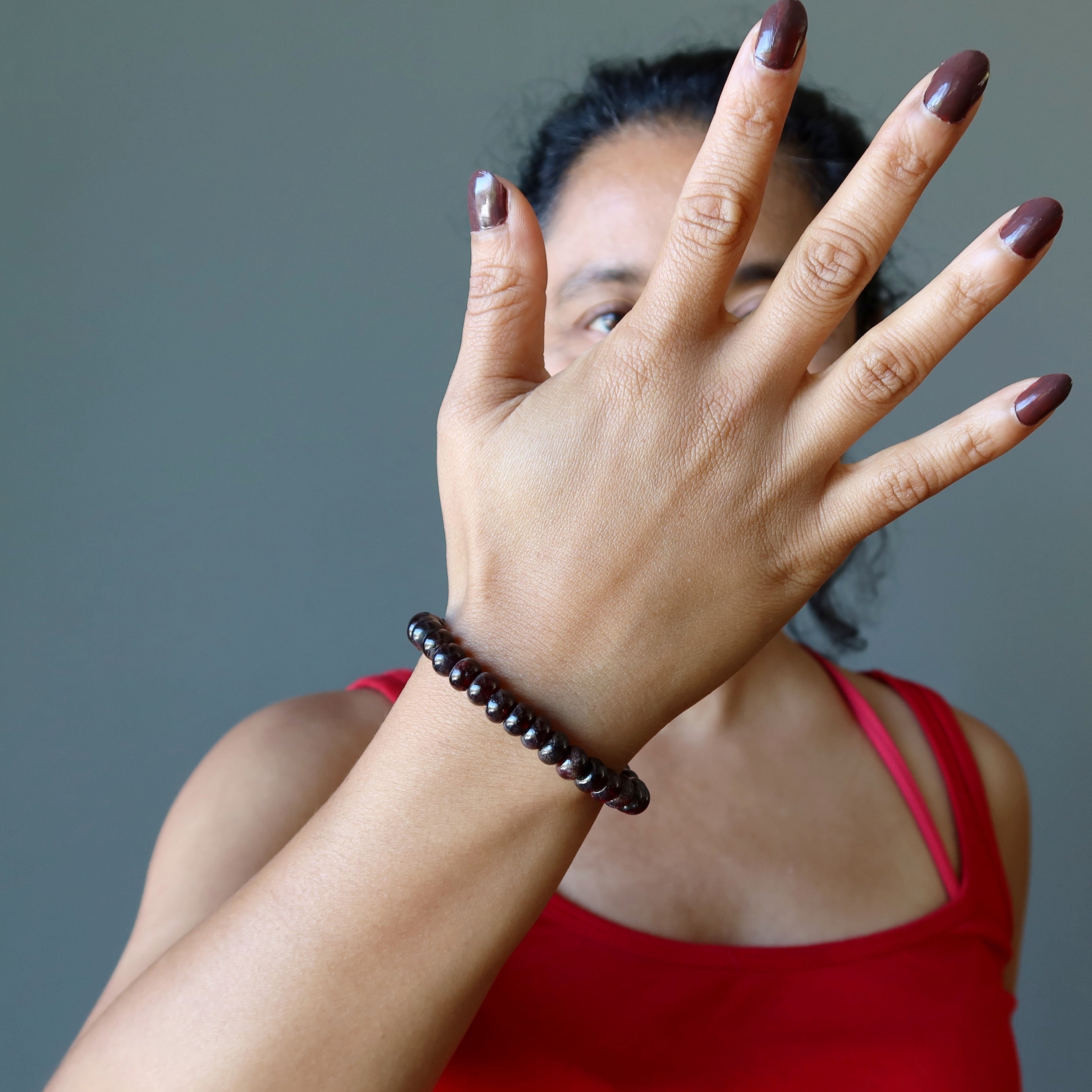 Bracelet Grenat Cristaux Rouges Profonds Rondelle Amour Divin