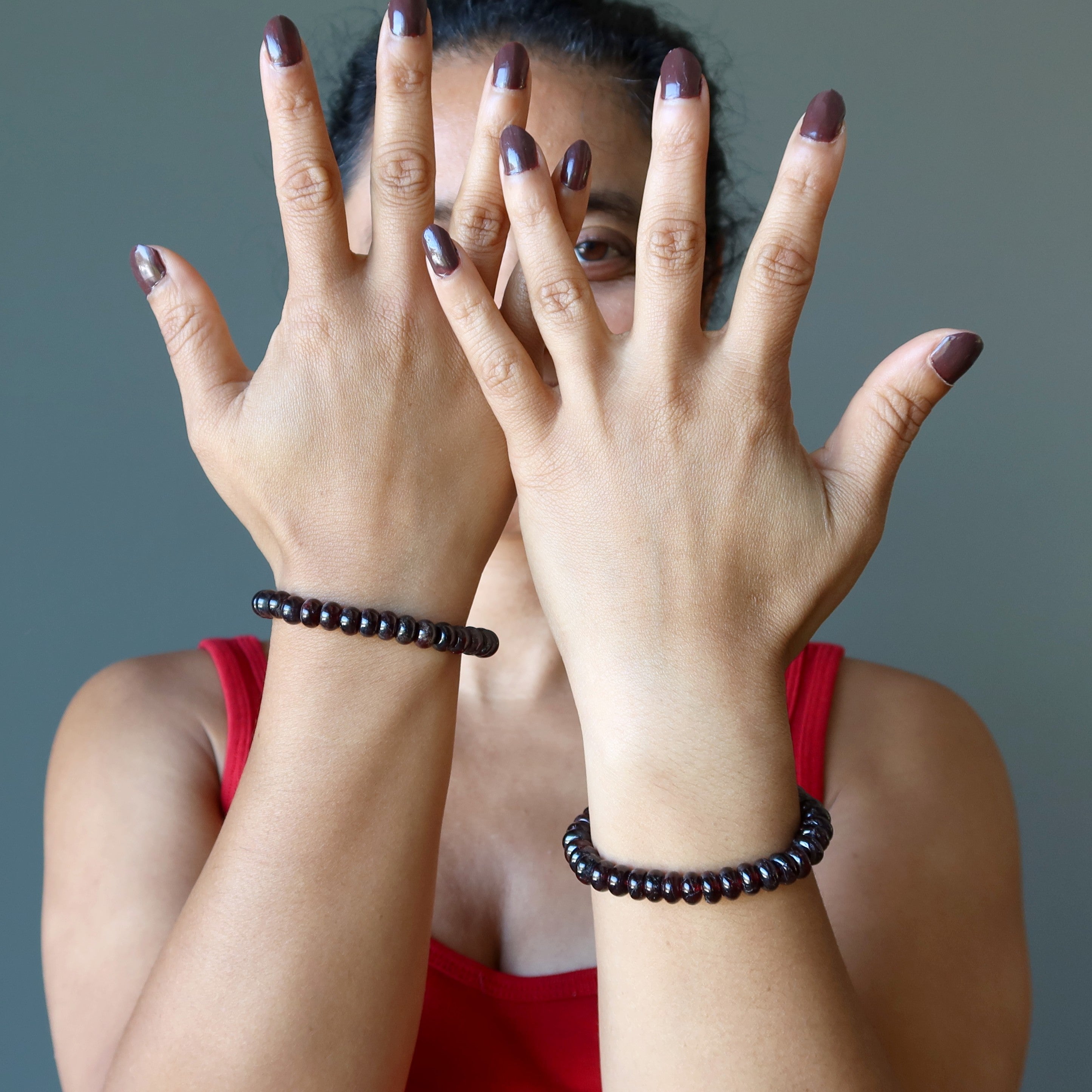 Bracelet Grenat Cristaux Rouges Profonds Rondelle Amour Divin