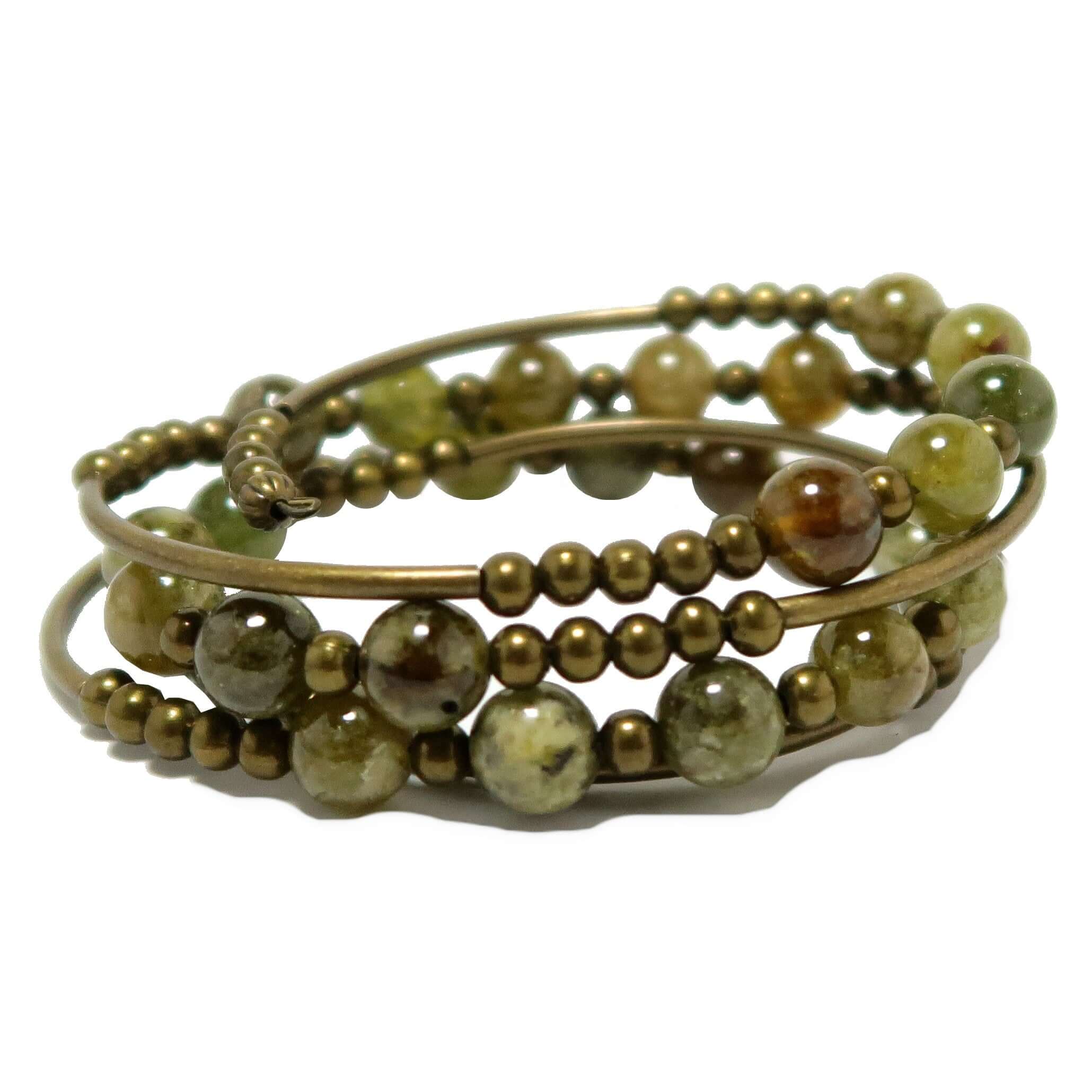 Bracelet manchette Grenat vert en mémoire de forme
