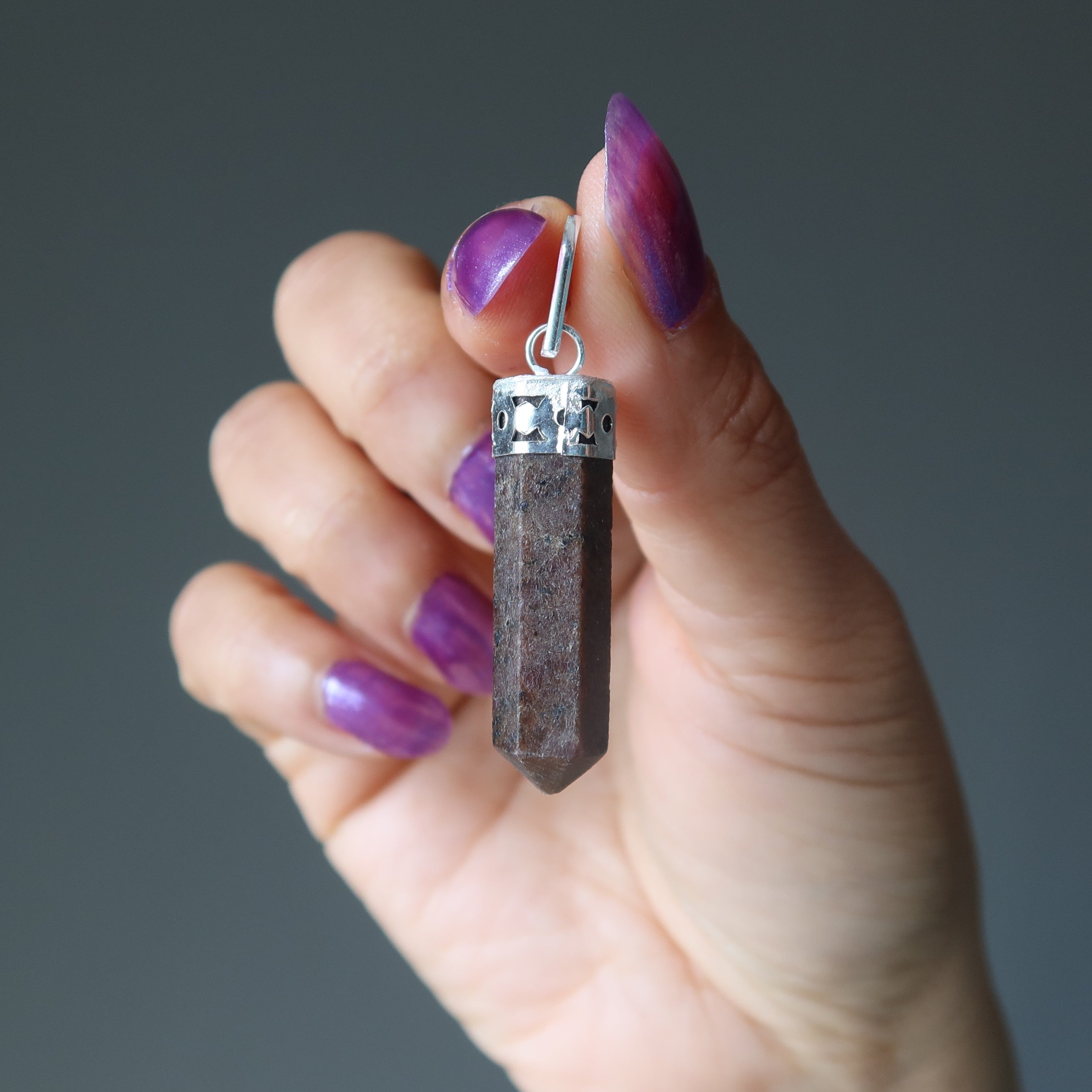 Garnet Pendant Point Red Health Wealth Gem Silver