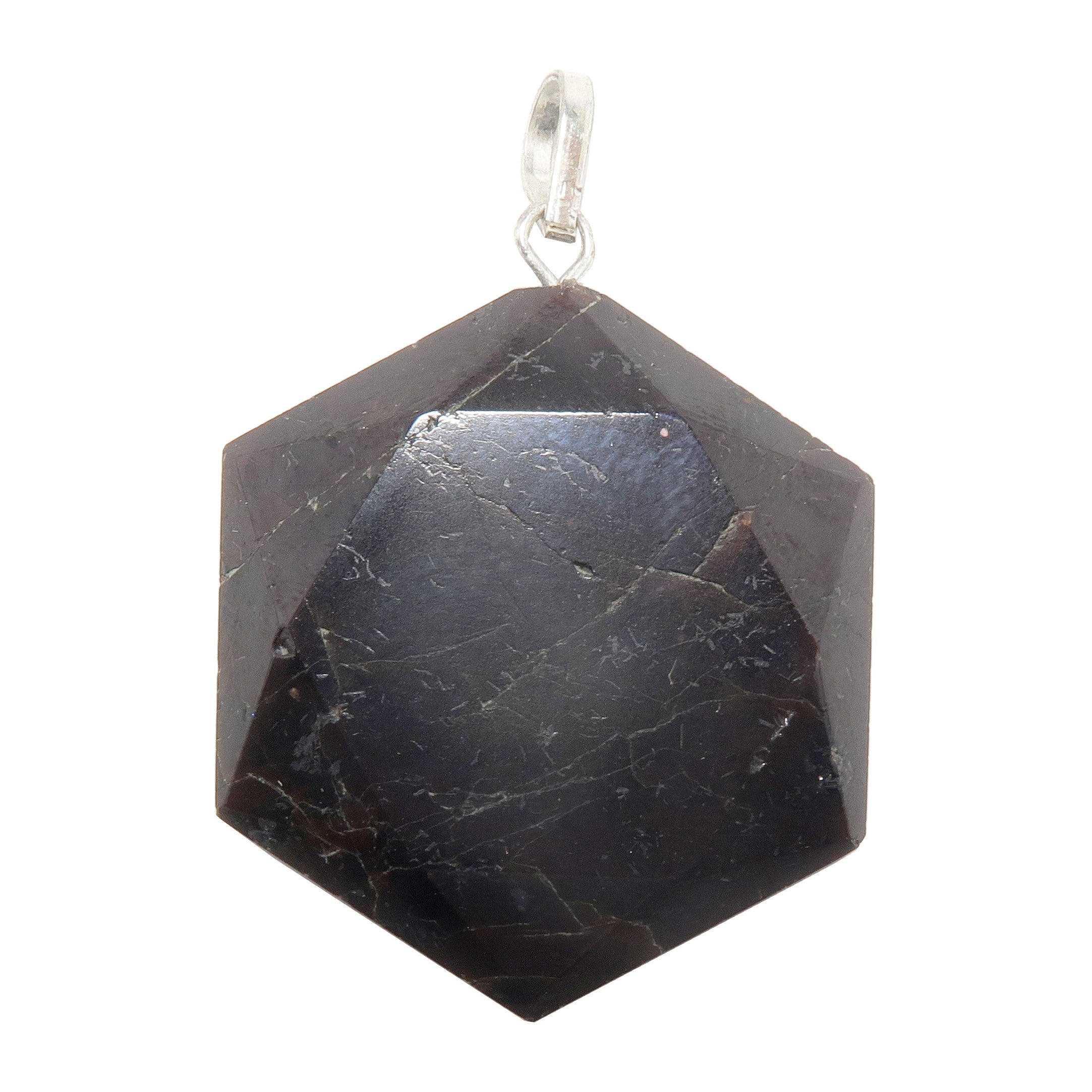 Garnet Pendant Hexagon of Health Red Crystal Silver