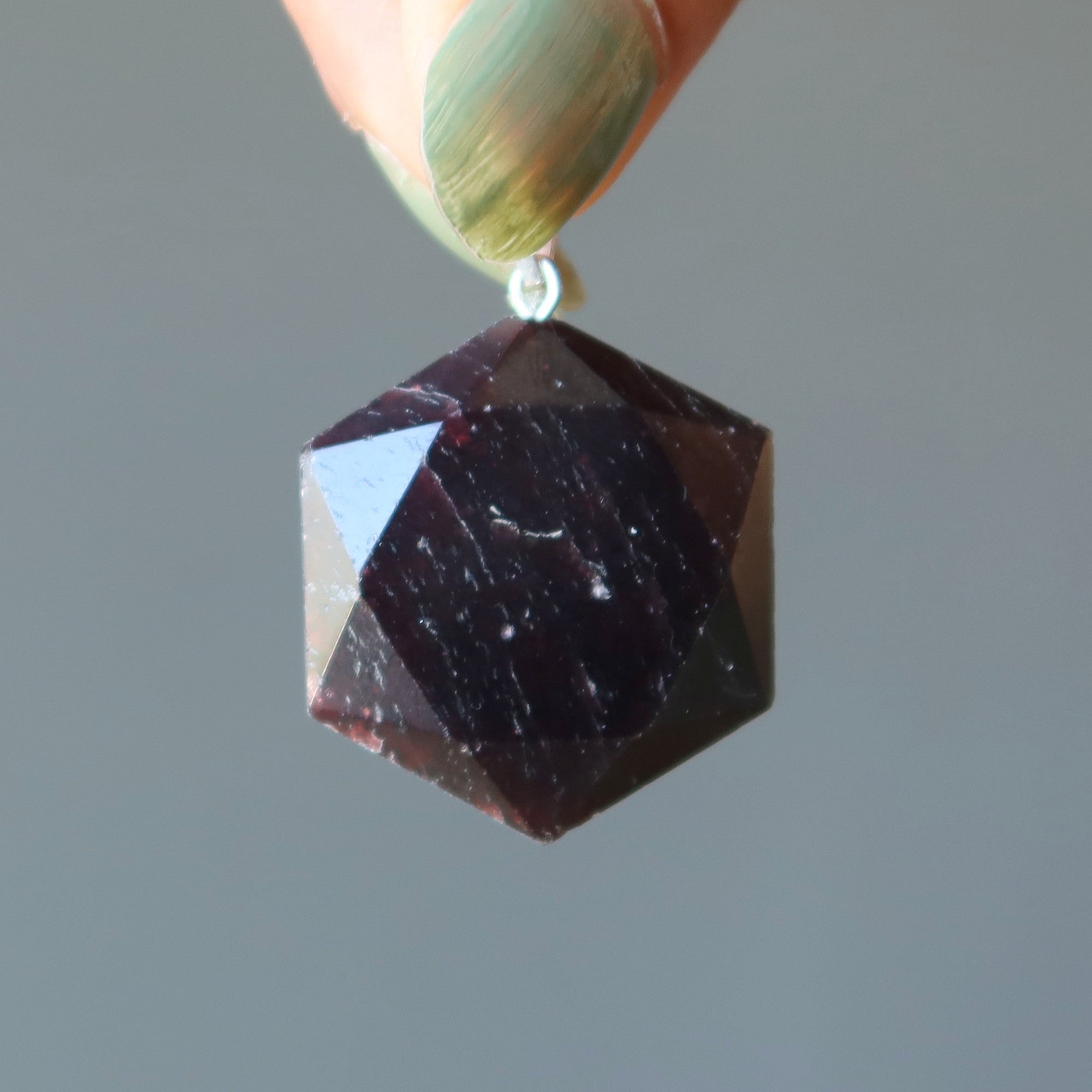 Garnet Pendant Hexagon of Health Red Crystal Silver