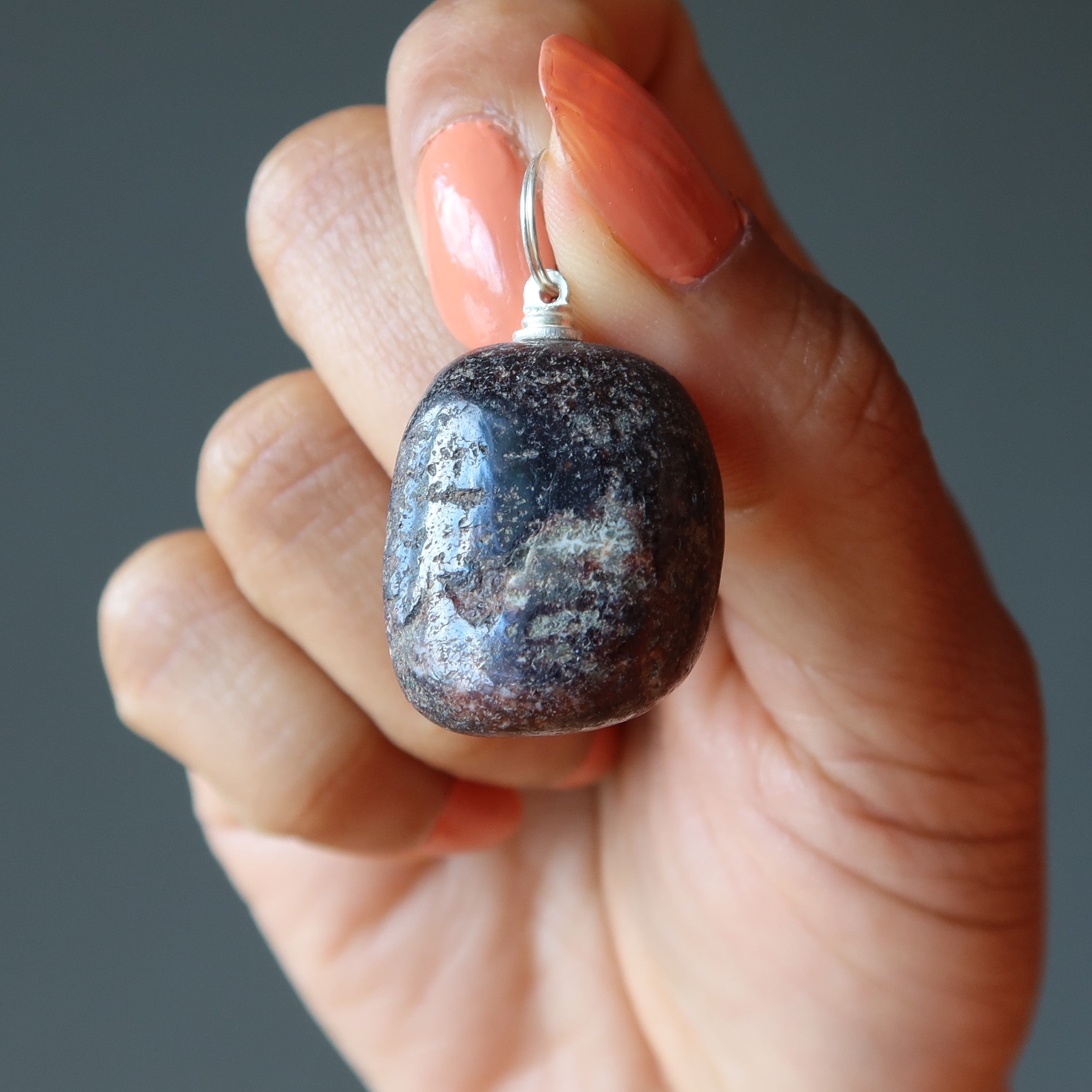 Garnet Pendant Chunky Abundance Red Stone Silver