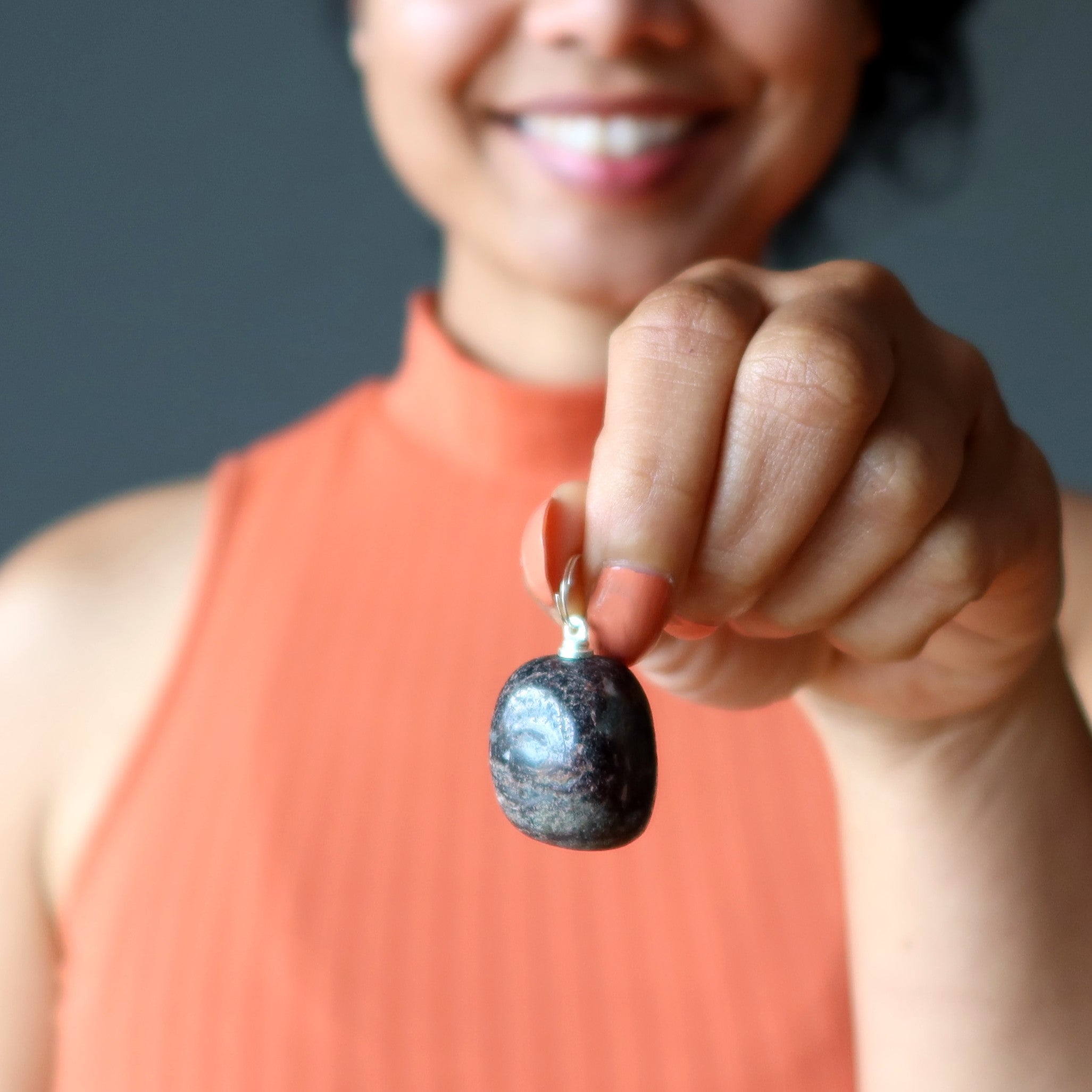 Garnet Pendant Chunky Abundance Red Stone Silver