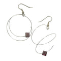 Boucles d'oreilles grenat, style spirale, argent, gemmes carrées