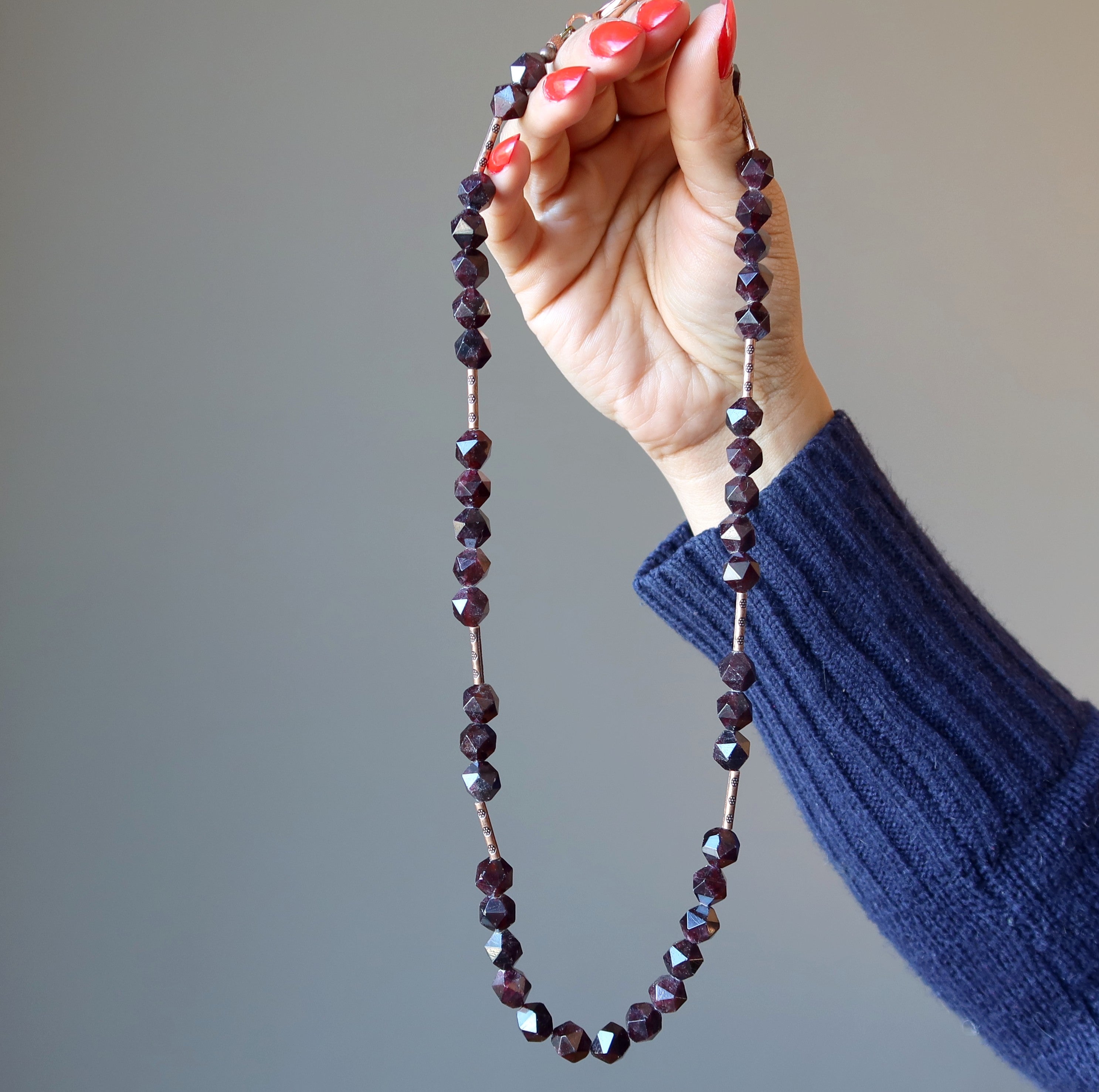 Garnet Necklace Lady in Red Faceted Gem Copper