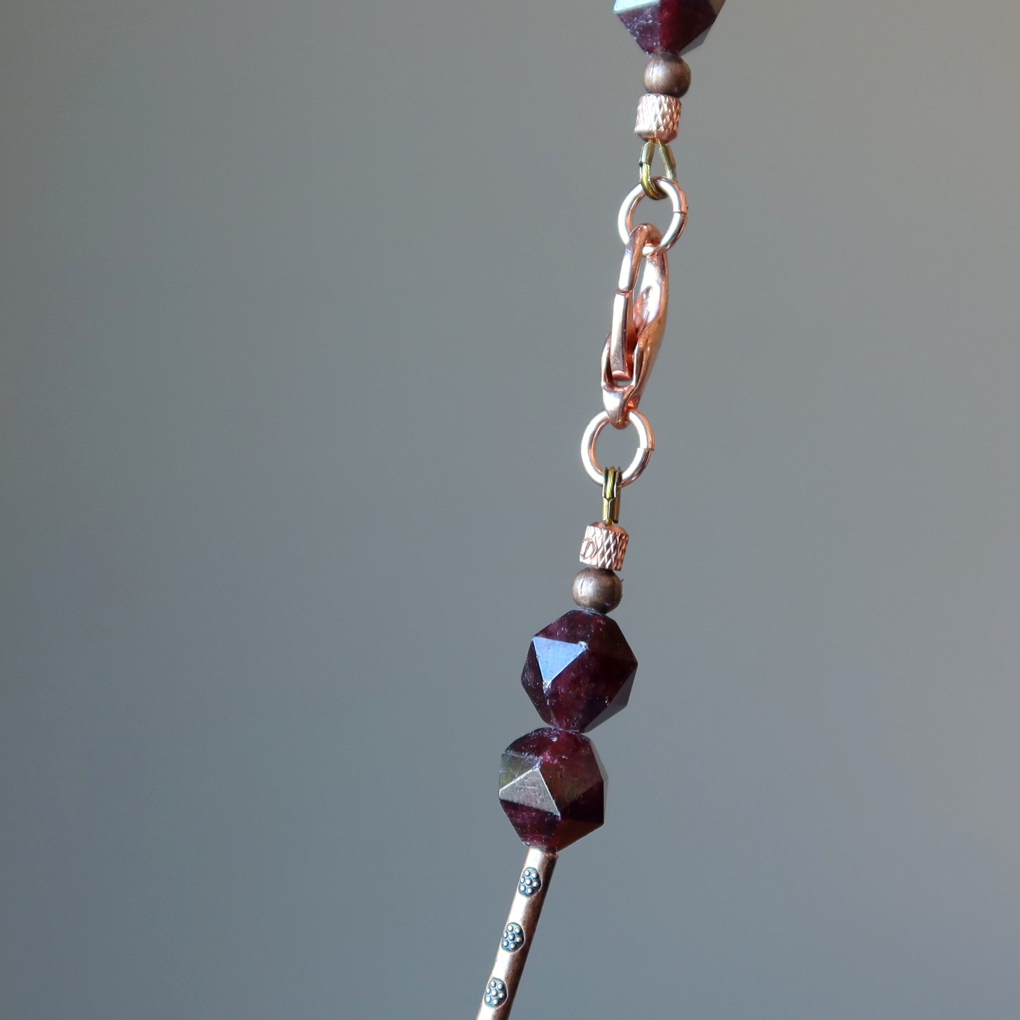 Garnet Necklace Lady in Red Faceted Gem Copper