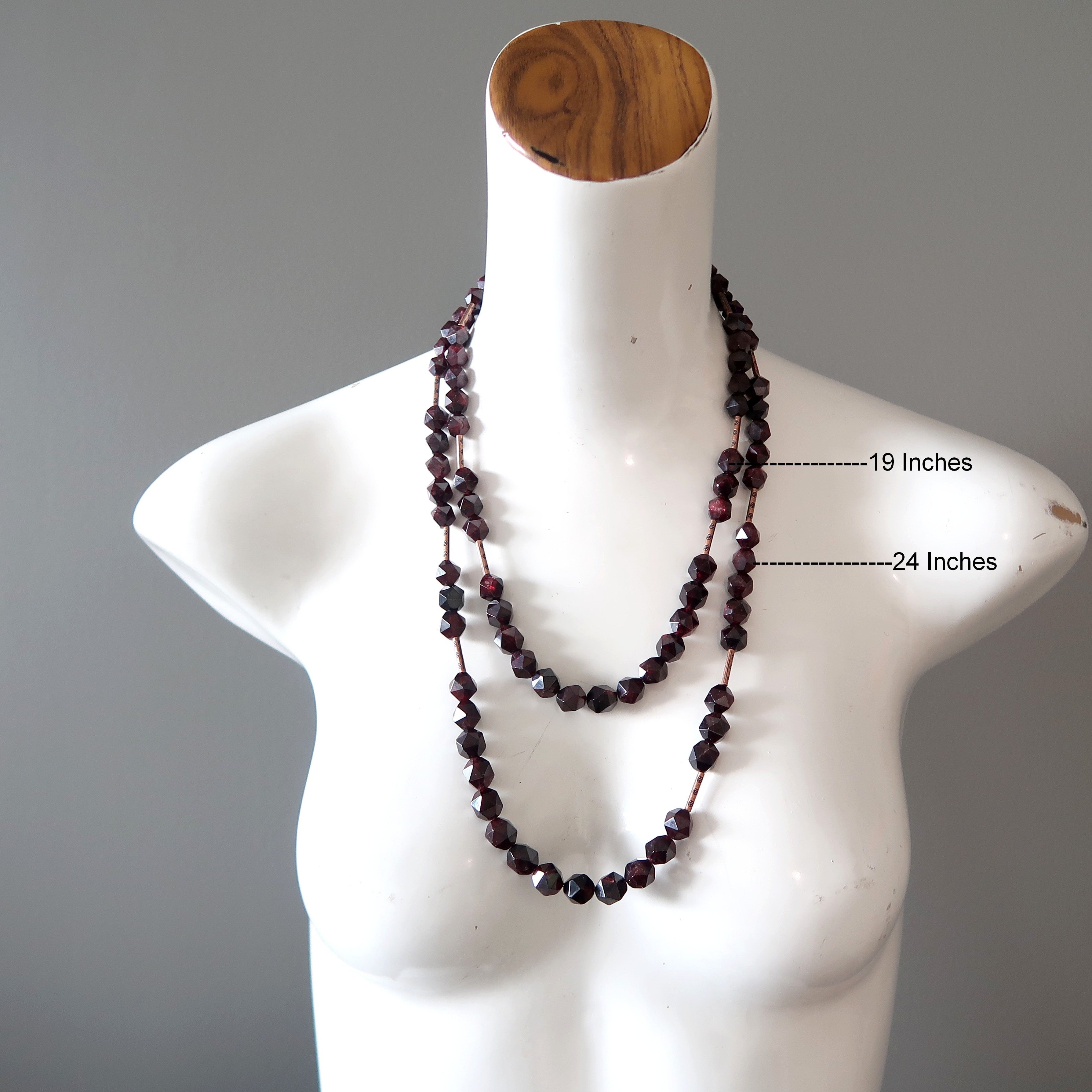 Garnet Necklace Lady in Red Faceted Gem Copper