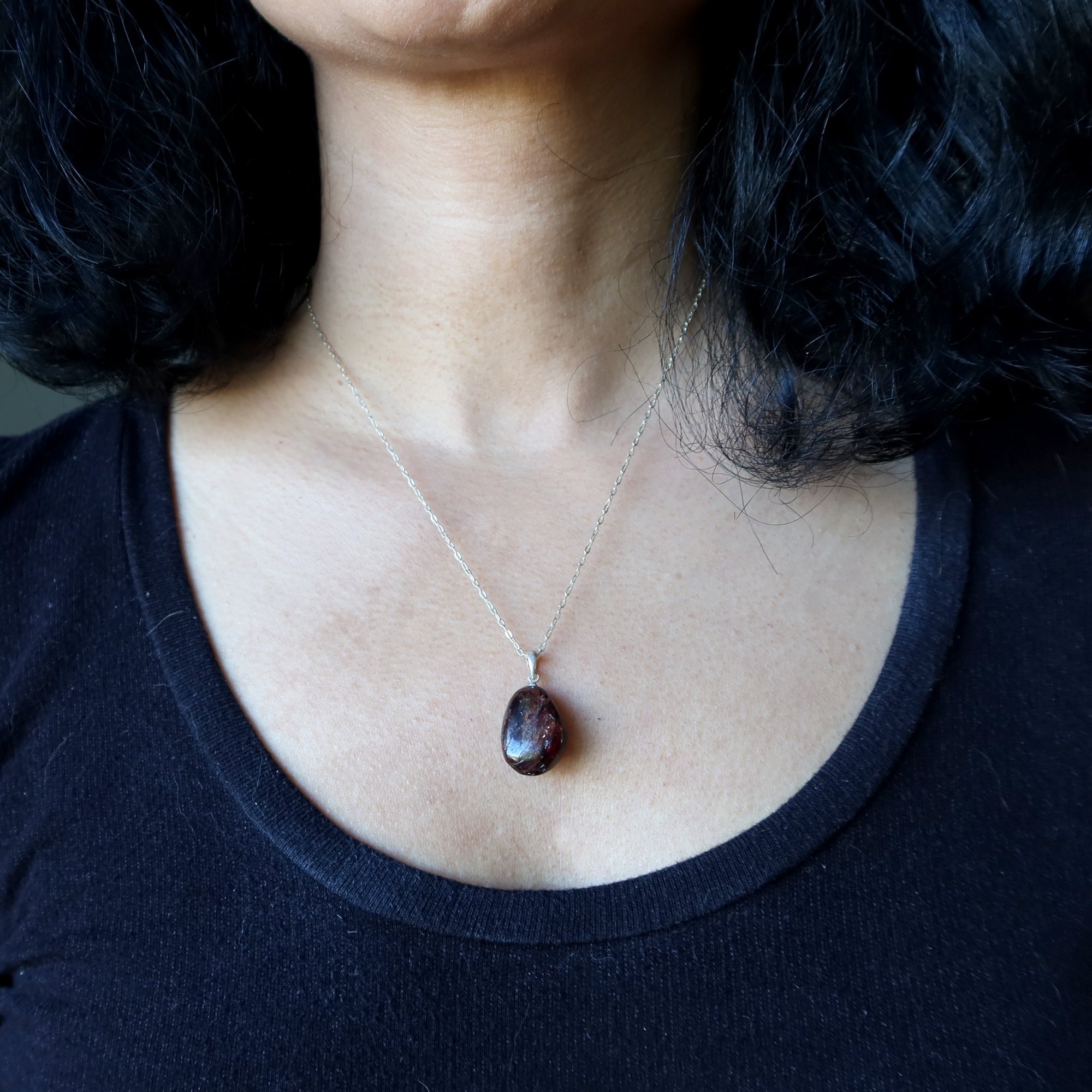 Collier Grenat Rouge Goutte de Luxe Argent Sterling