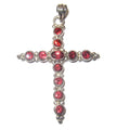 Granat-Anhänger, Heiliges Kreuz, Schutz, rote Edelsteine, Sterlingsilber