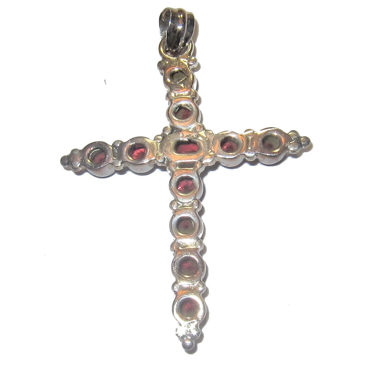 Granat-Anhänger, Heiliges Kreuz, Schutz, rote Edelsteine, Sterlingsilber