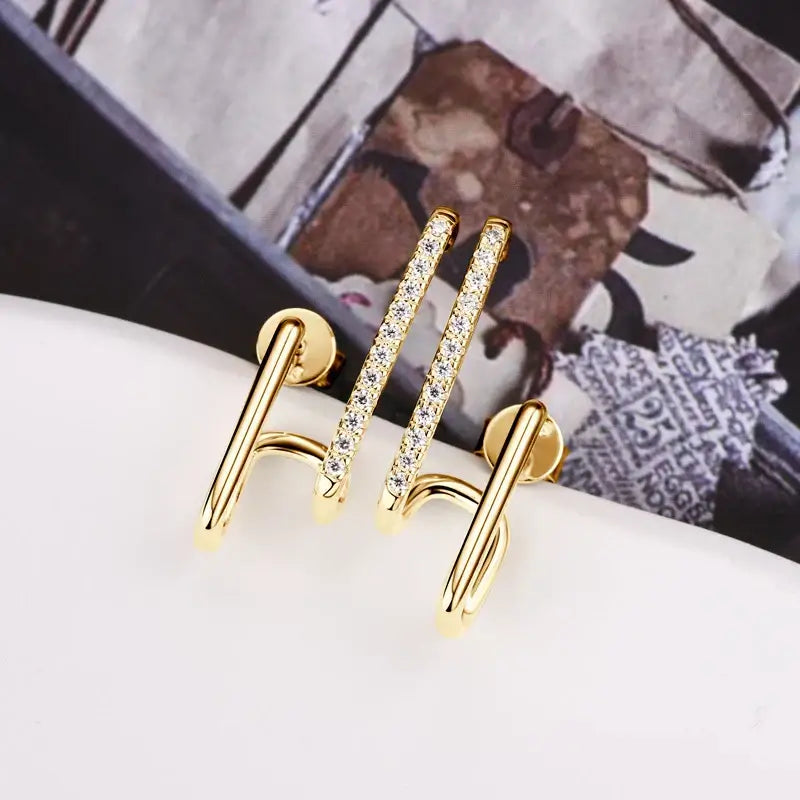 Boucles d'oreilles clous géométriques en moissanite en argent sterling 925 avec fermoir poussoir, cadeau pour femme