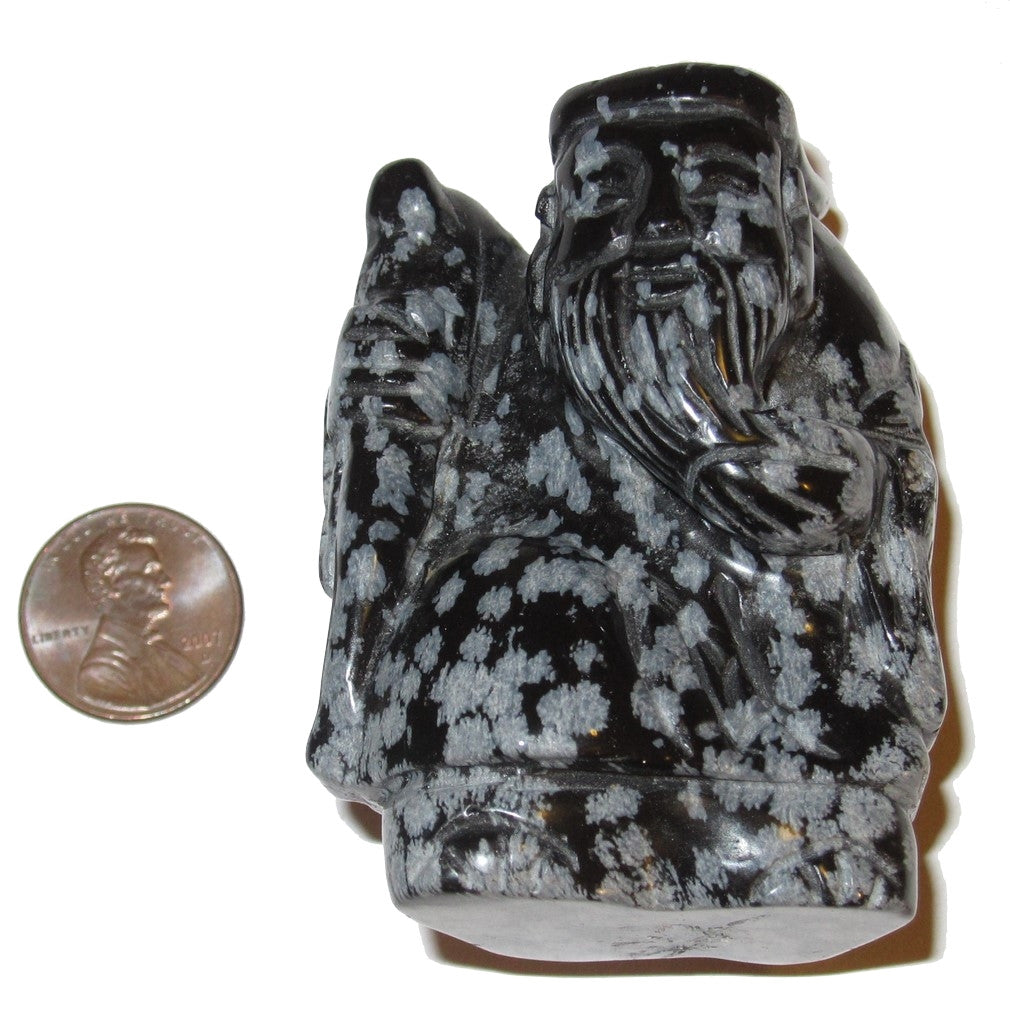 Snowflake Obsidian Shou Xing Chinese Longevity God Stone