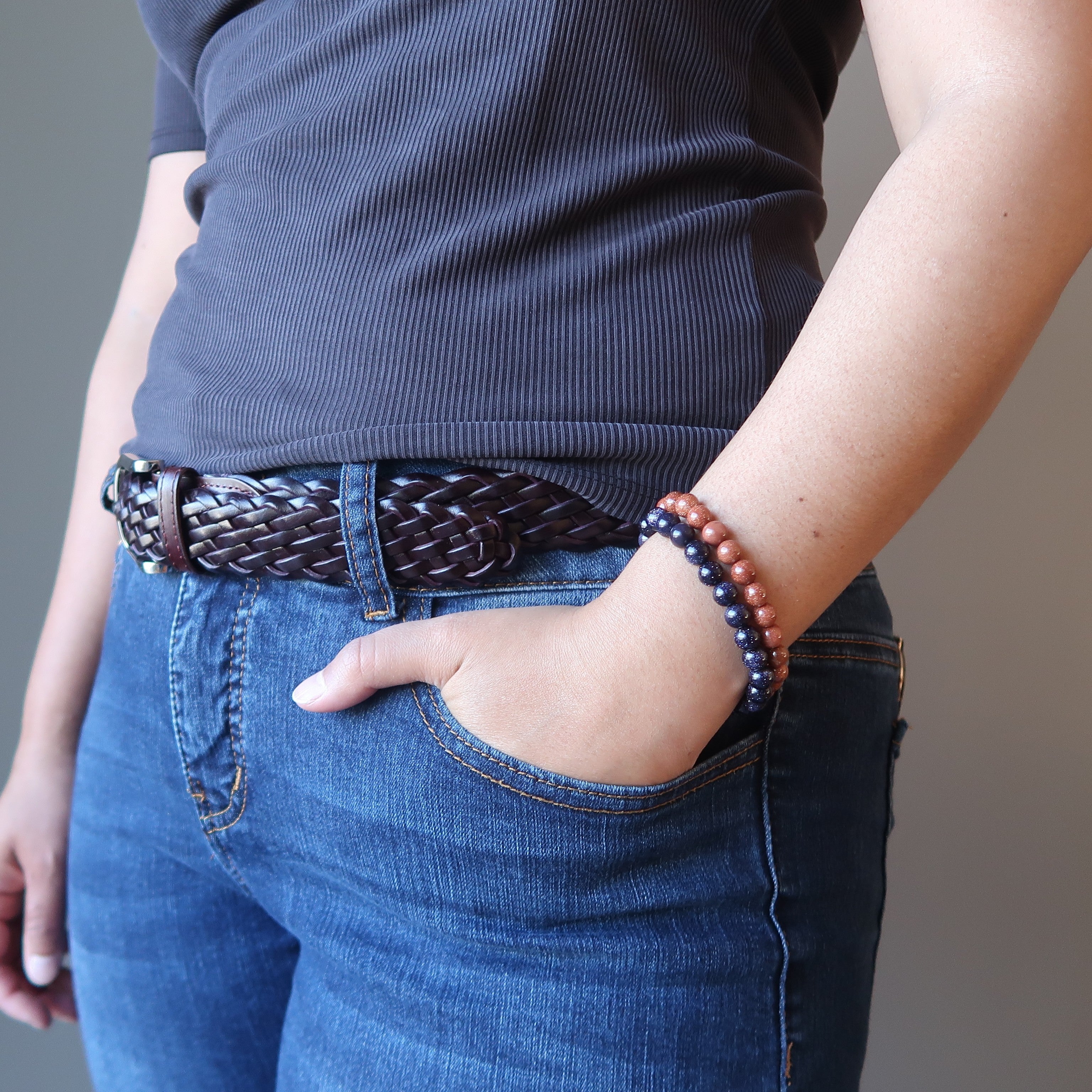 Ensemble de bracelets en Goldstone : Alchimie de cuivre pailleté rouge et bleu