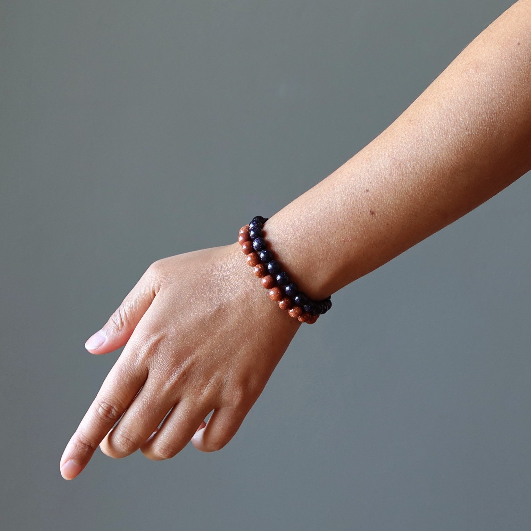 Ensemble de bracelets en Goldstone : Alchimie de cuivre pailleté rouge et bleu