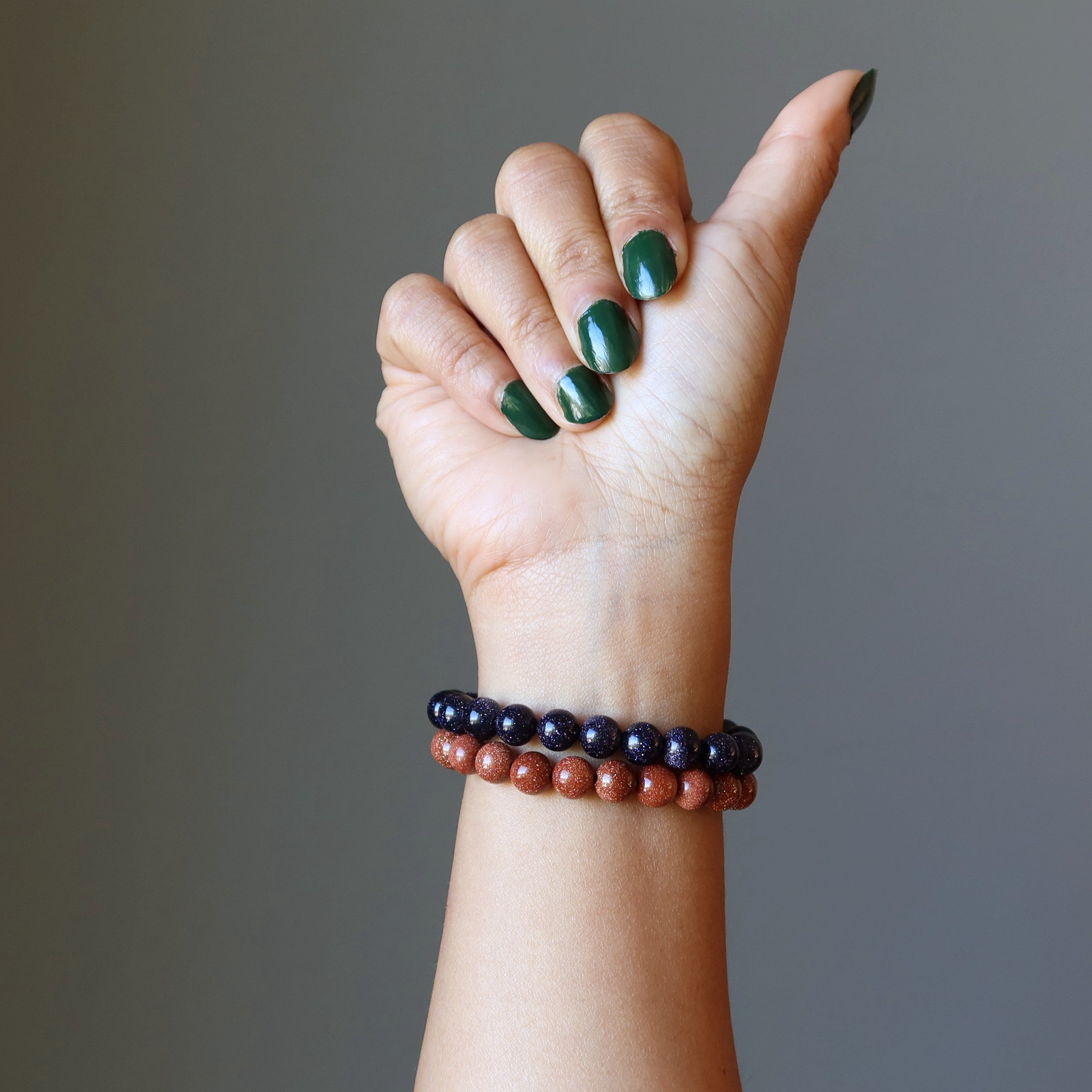 Ensemble de bracelets en Goldstone : Alchimie de cuivre pailleté rouge et bleu