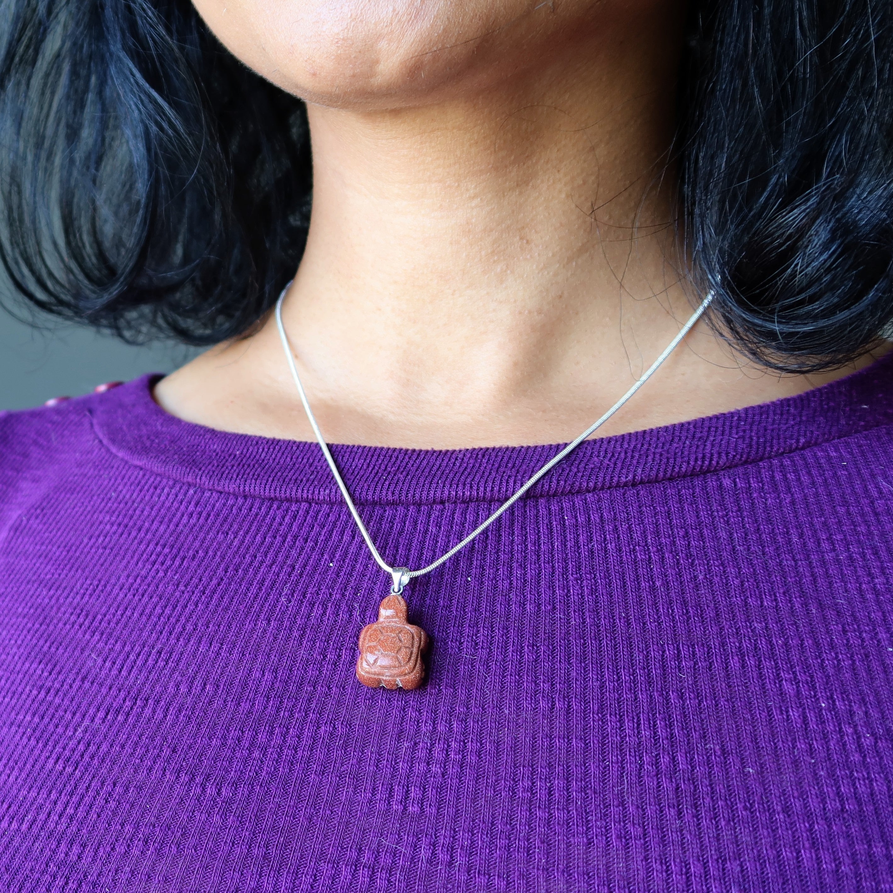 Goldstone Necklace Turtle Animal Stone Silver