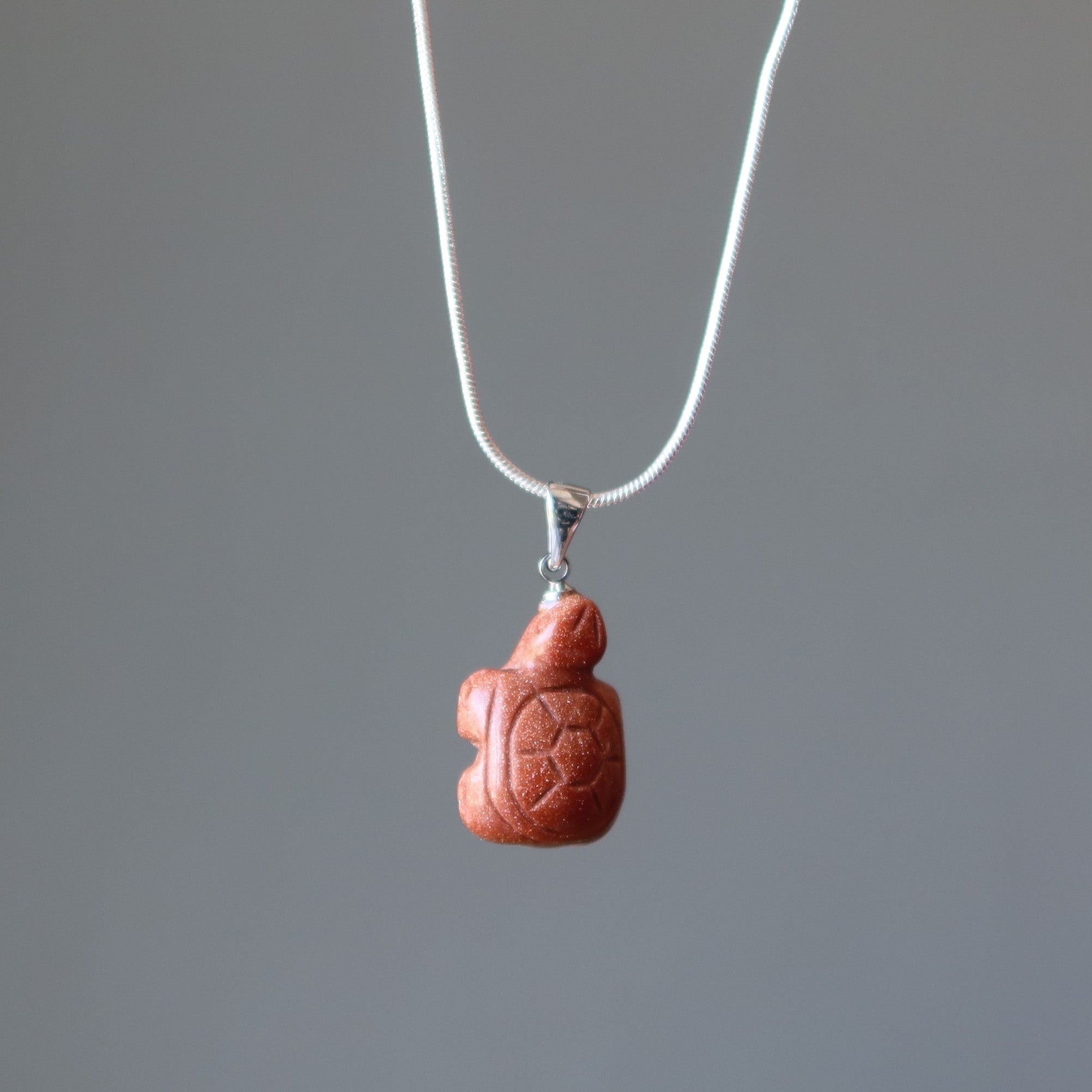 Goldstone Necklace Turtle Animal Stone Silver