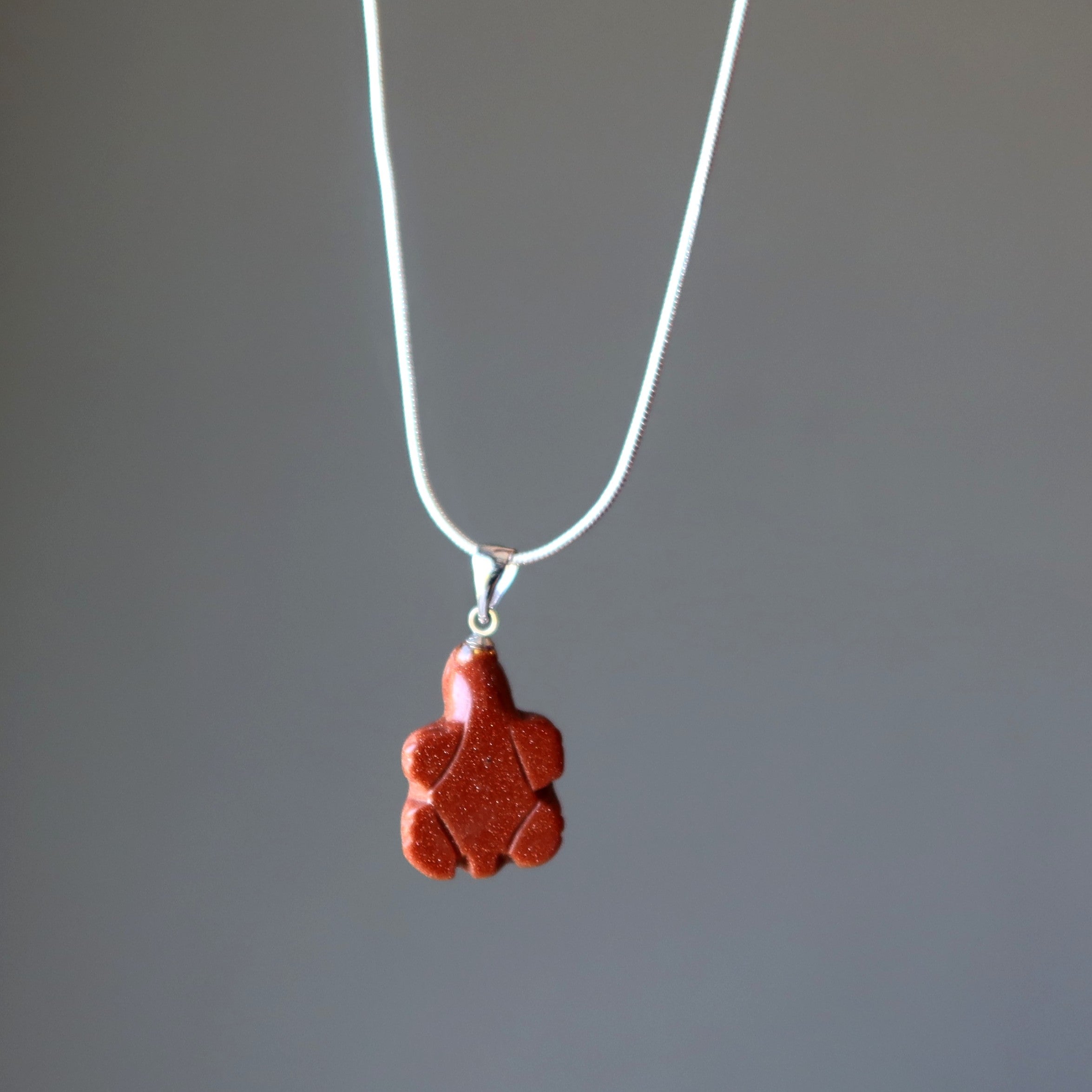 Goldstone Necklace Turtle Animal Stone Silver