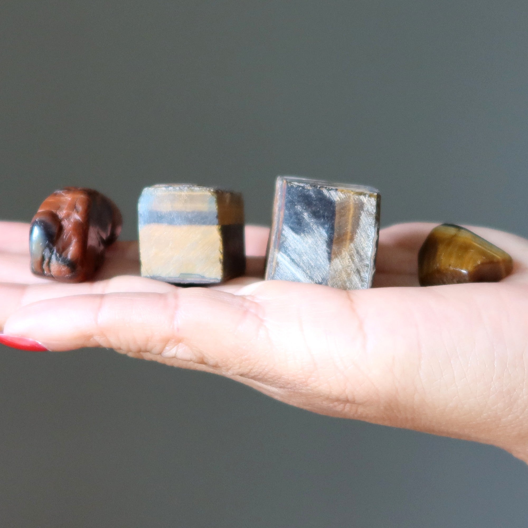 Erdung Set Wurzelchakra Edelsteine Tigerauge Versteinertes Holz